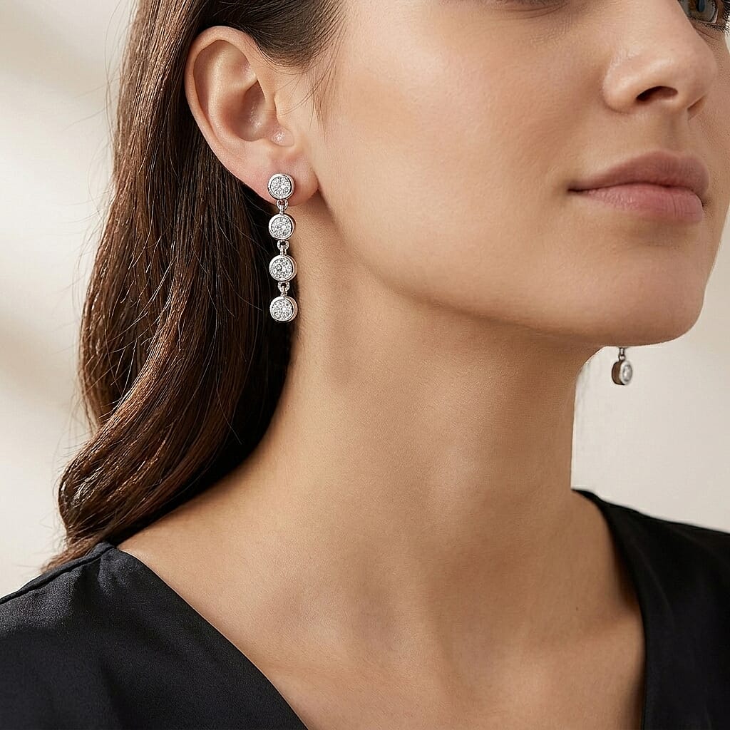 D'Joy - Moissanite GRA Certified Dangle Earring with Push Back in Rhodium Overlay Sterling Silver 8493523 2