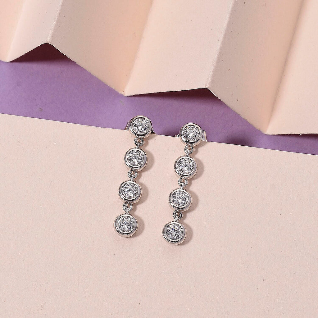 D'Joy Moissanite GRA Certified Earring with Push Back in Rhodium Overlay Sterling Silver