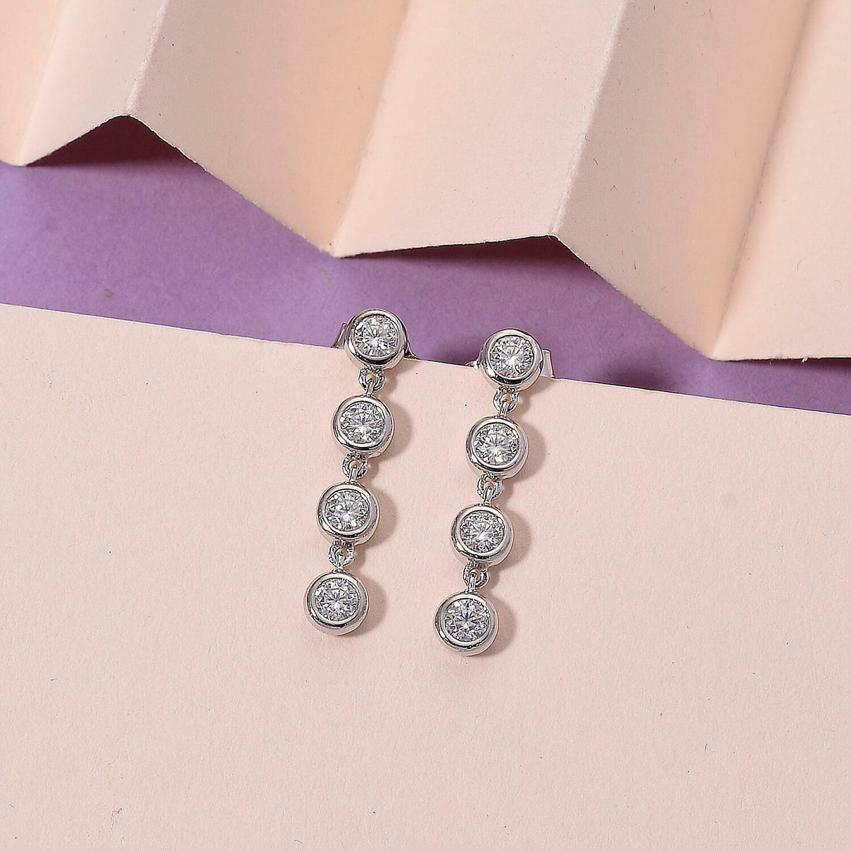 D'Joy - Moissanite GRA Certified Dangle Earring with Push Back in Rhodium Overlay Sterling Silver 8493523 3