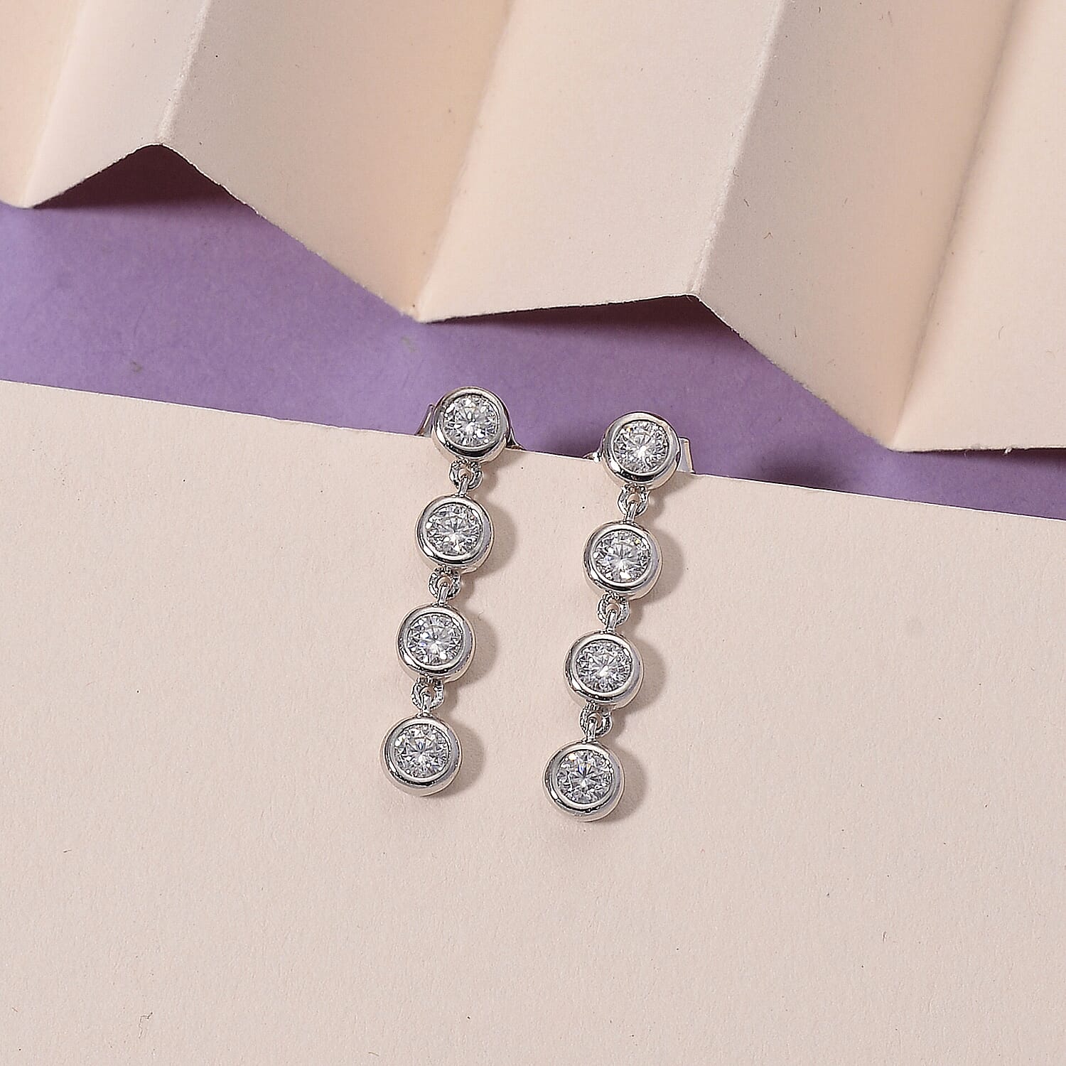 D'Joy - Moissanite GRA Certified Dangle Earring with Push Back in Rhodium Overlay Sterling Silver 8493523 3