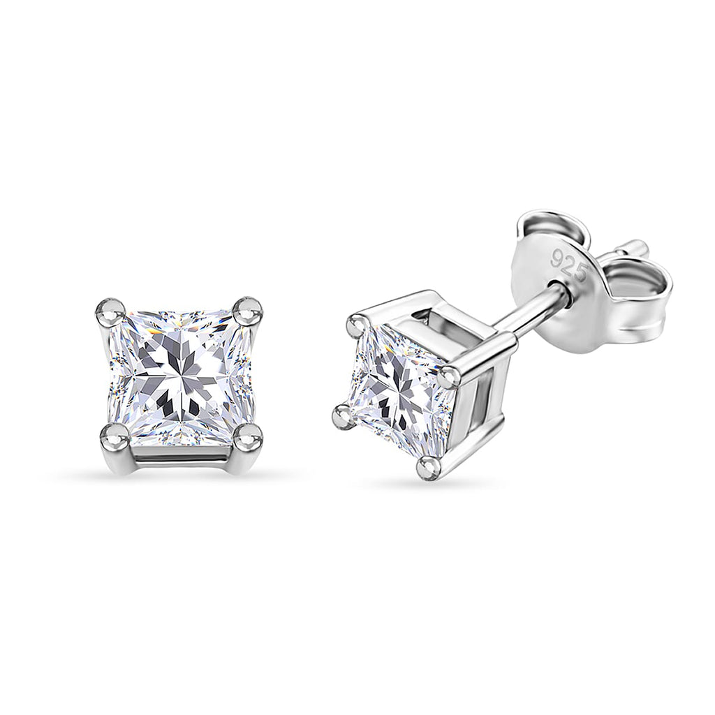 D'Joy Moissanite GRA Certified Solitaire Stud Push Post Earring in Rhodium Overlay Sterling Silver 1.02 Ct.