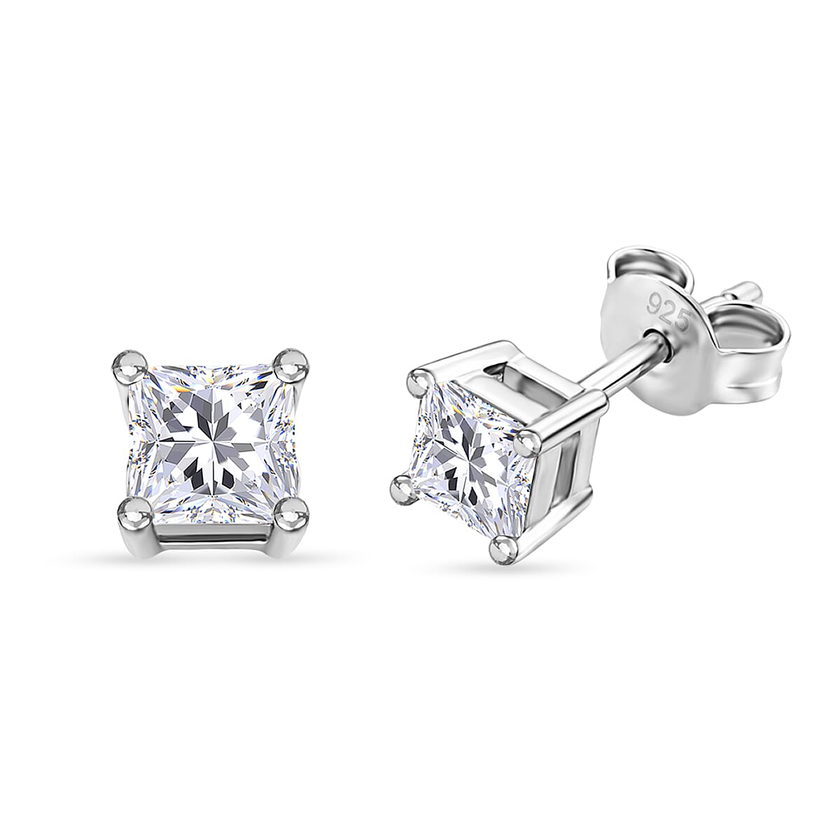 D'Joy - GRA Certified (D-VVS1) Moissanite Solitaire Stud Push Post Earring in Rhodium Overlay Sterling Silver 1.02 Ct. 8493540 0