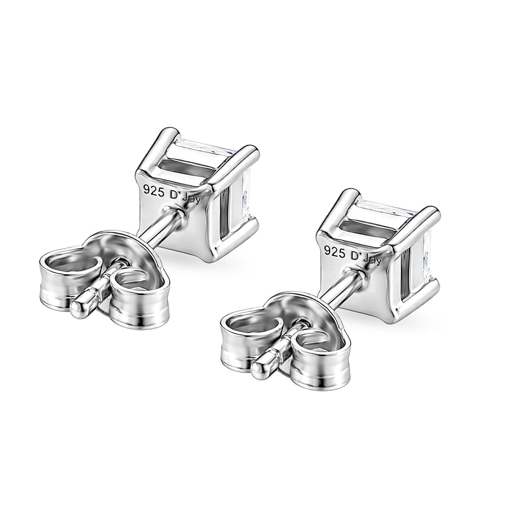 D'Joy Moissanite GRA Certified Solitaire Stud Push Post Earring in Rhodium Overlay Sterling Silver 1.02 Ct.