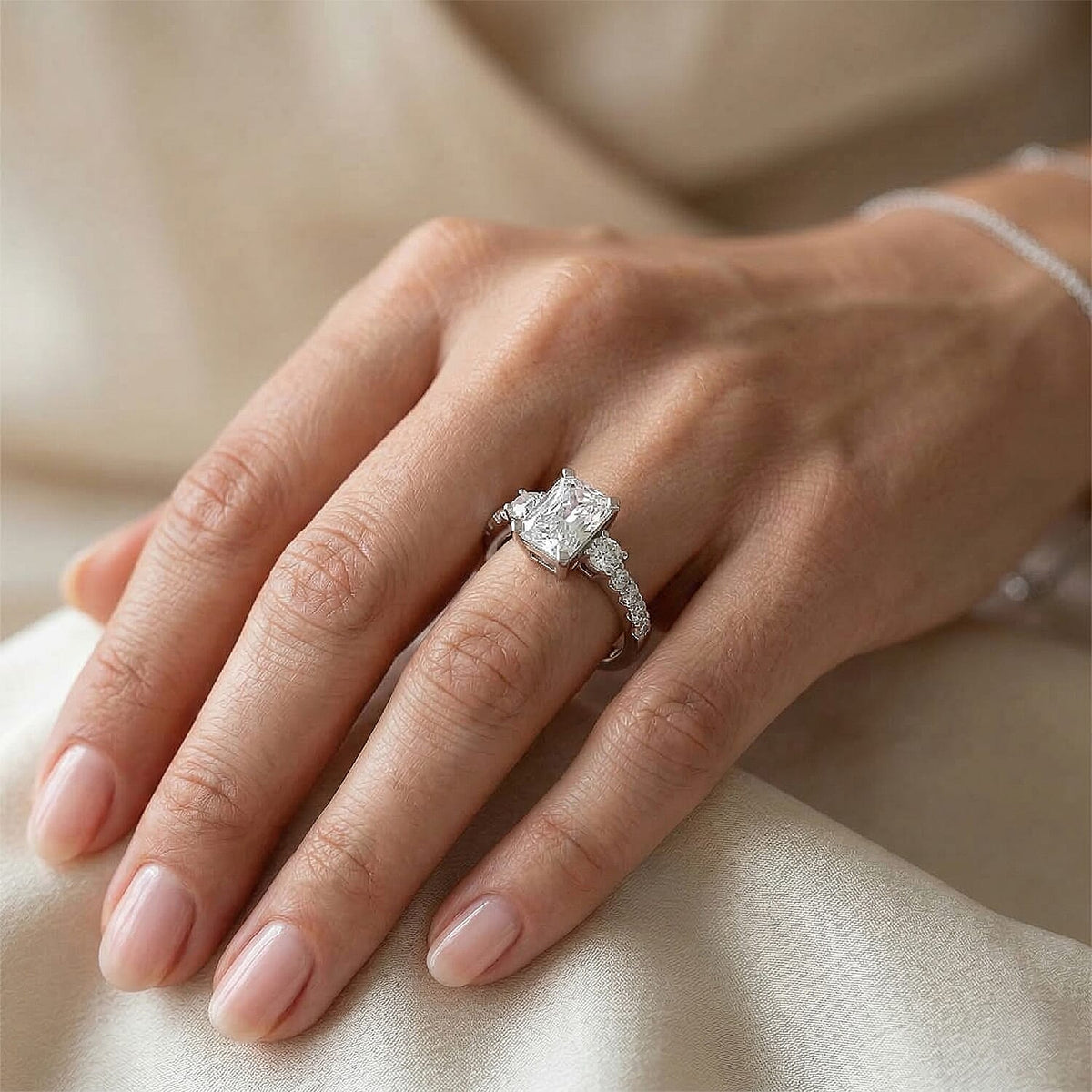 D'Joy - GRA Certified (D-VVS1) Moissanite Ring in Rhodium Overlay Sterling Silver 2.10 Ct. 8503029 2