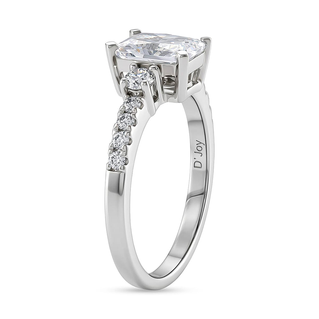 D'Joy - Moissanite GRA Certified Trilogy Ring in Rhodium Overlay Sterling Silver 2.10 Ct.