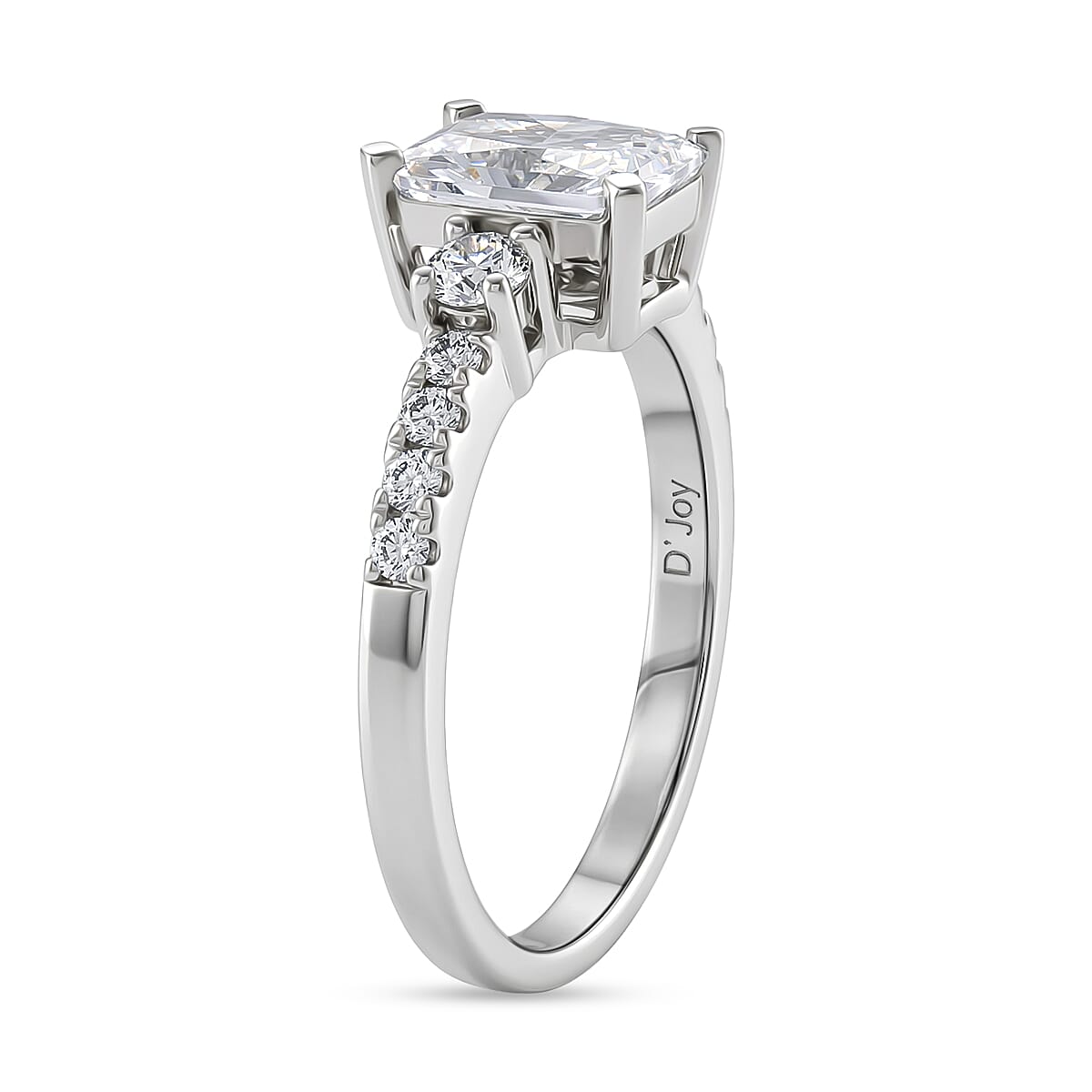 D'Joy - GRA Certified (D-VVS1) Moissanite Ring in Rhodium Overlay Sterling Silver 2.10 Ct. 8503029 4