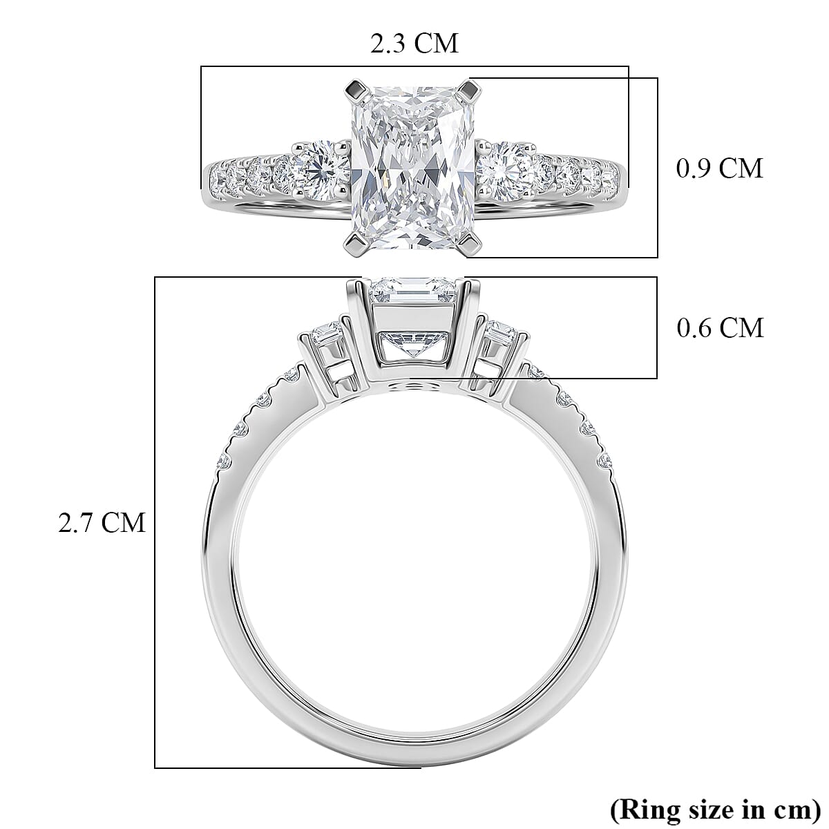 D'Joy - GRA Certified (D-VVS1) Moissanite Ring in Rhodium Overlay Sterling Silver 2.10 Ct. 8503029 6