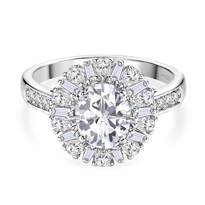 D'Joy - Moissanite Halo Ring in Rhodium Overlay Sterling Silver 2.81 Ct. 8547666 1