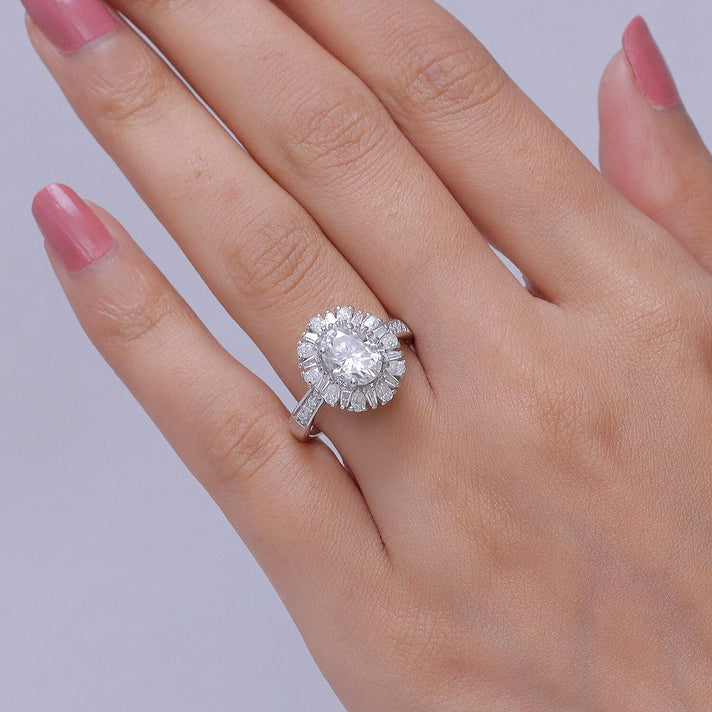 D'Joy - Moissanite Halo Ring in Rhodium Overlay Sterling Silver 2.81 Ct. 8547666 2