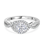 D'Joy Moissanite Halo Ring in Rhodium Overlay Sterling Silver 1.17 Ct.