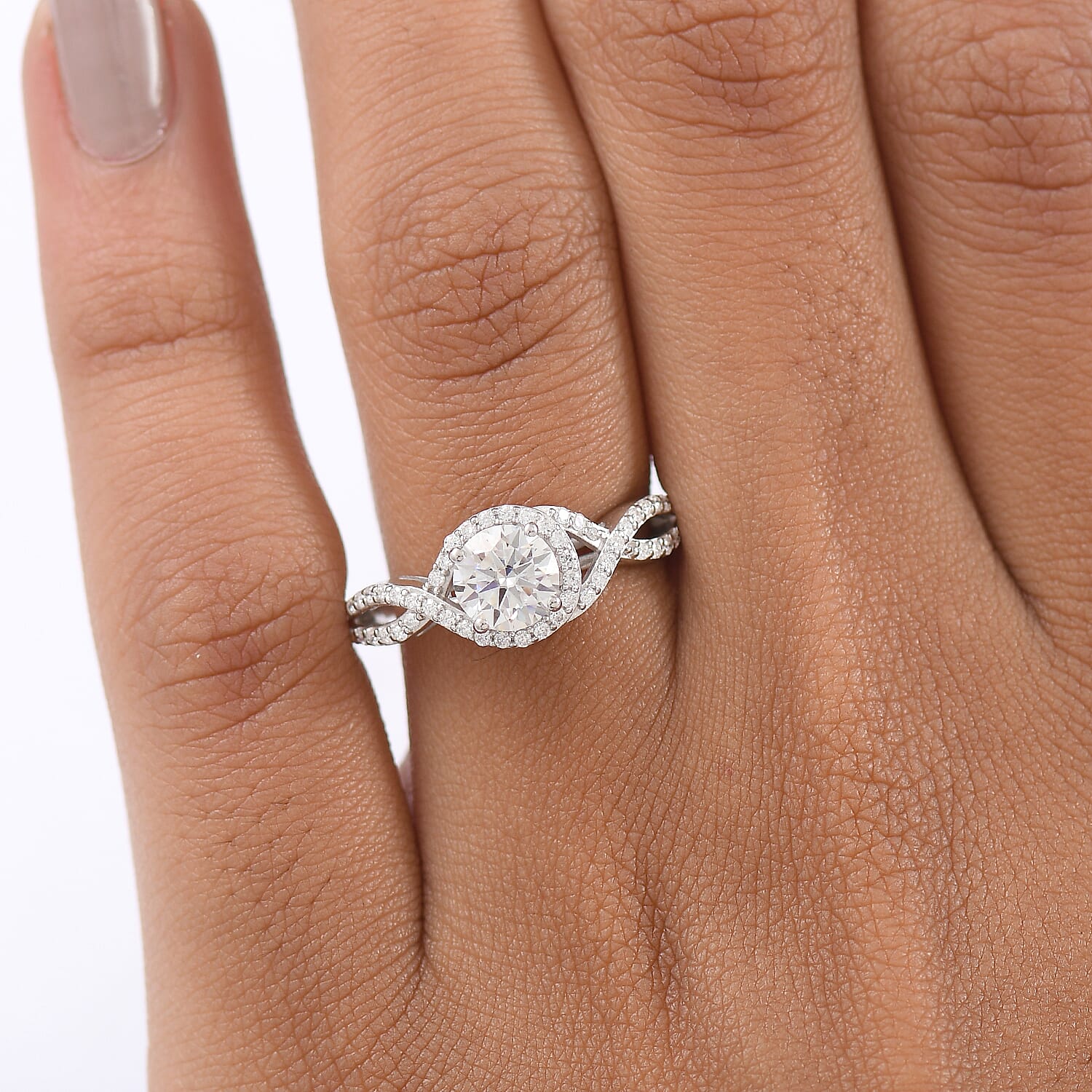 1.2 Ct. Moissanite Halo Ring in Rhodium Sterling Silver 8289953 3