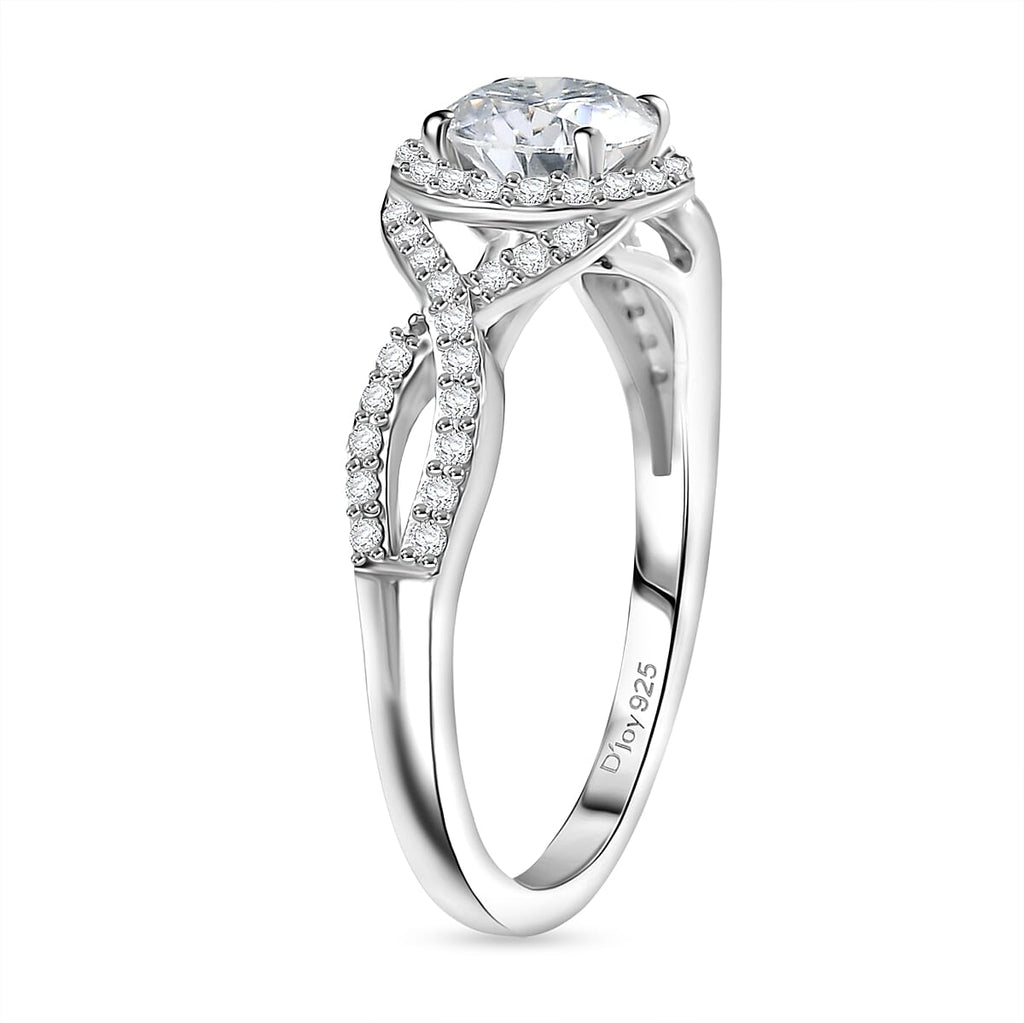 D'Joy Moissanite Halo Ring in Rhodium Overlay Sterling Silver 1.17 Ct.