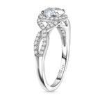 D'Joy Moissanite Halo Ring in Rhodium Overlay Sterling Silver 1.17 Ct.