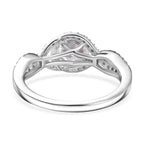D'Joy Moissanite Halo Ring in Rhodium Overlay Sterling Silver 1.17 Ct.