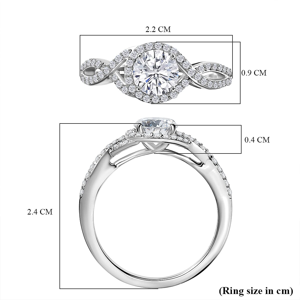 1.2 Ct. Moissanite Halo Ring in Rhodium Sterling Silver 8289953 6