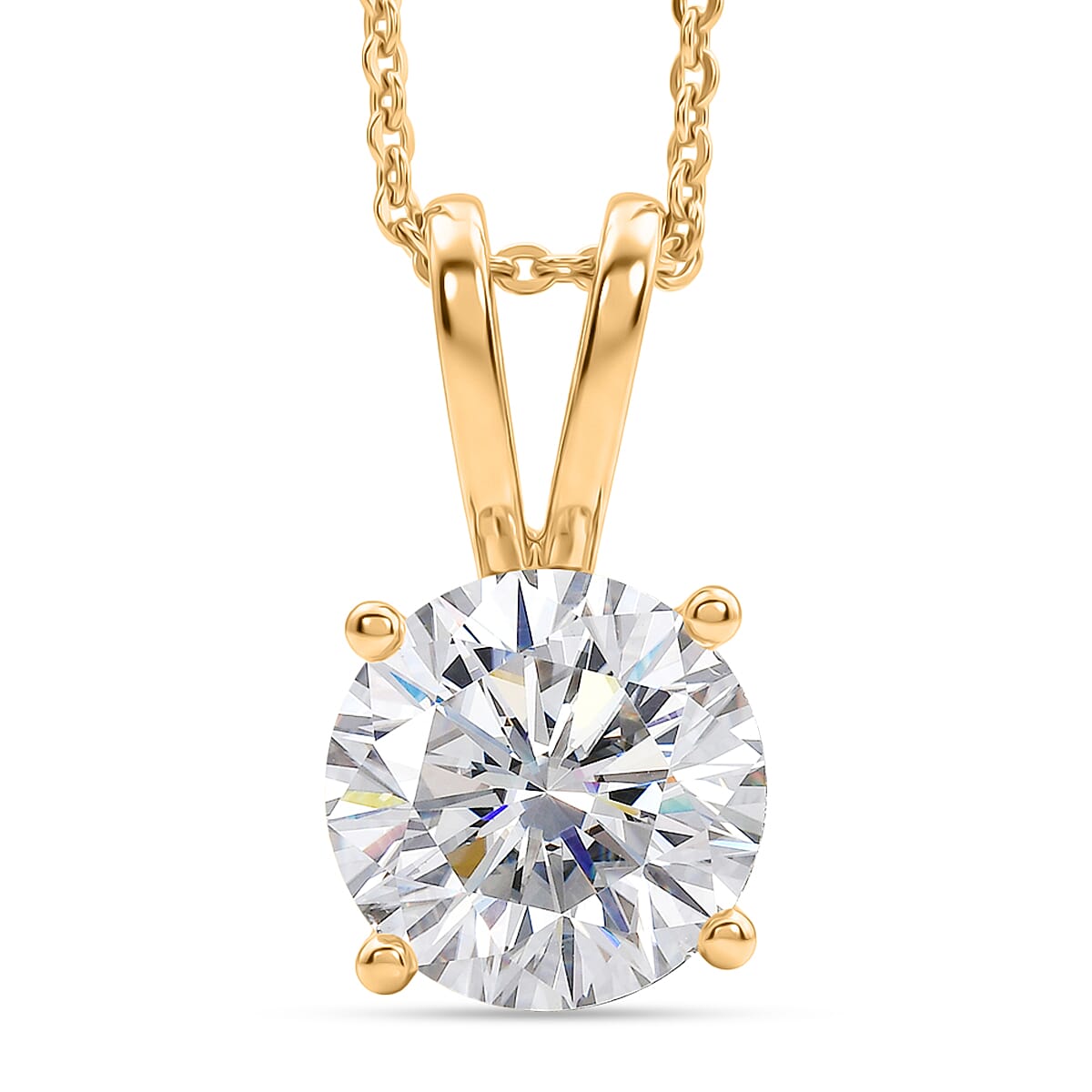 D'Joy - Moissanite Solitaire Pendant with Chain (Size 20) in 18K Vermeil Yellow Gold Plated Sterling Silver 2.13 Ct. 4458417 0