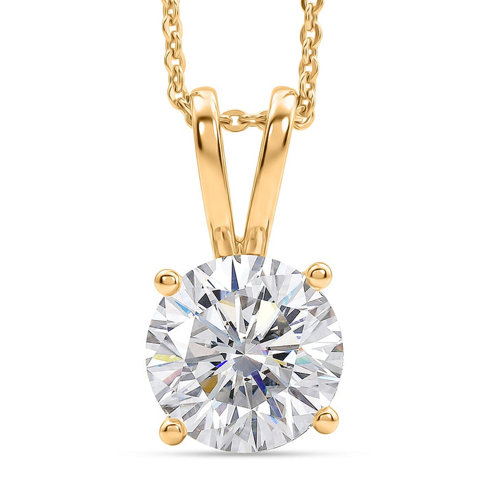 D'Joy - Moissanite Solitaire Pendant with Chain (Size 20) in 18K Vermeil Yellow Gold Plated Sterling Silver 2.13 Ct. 4458417 1