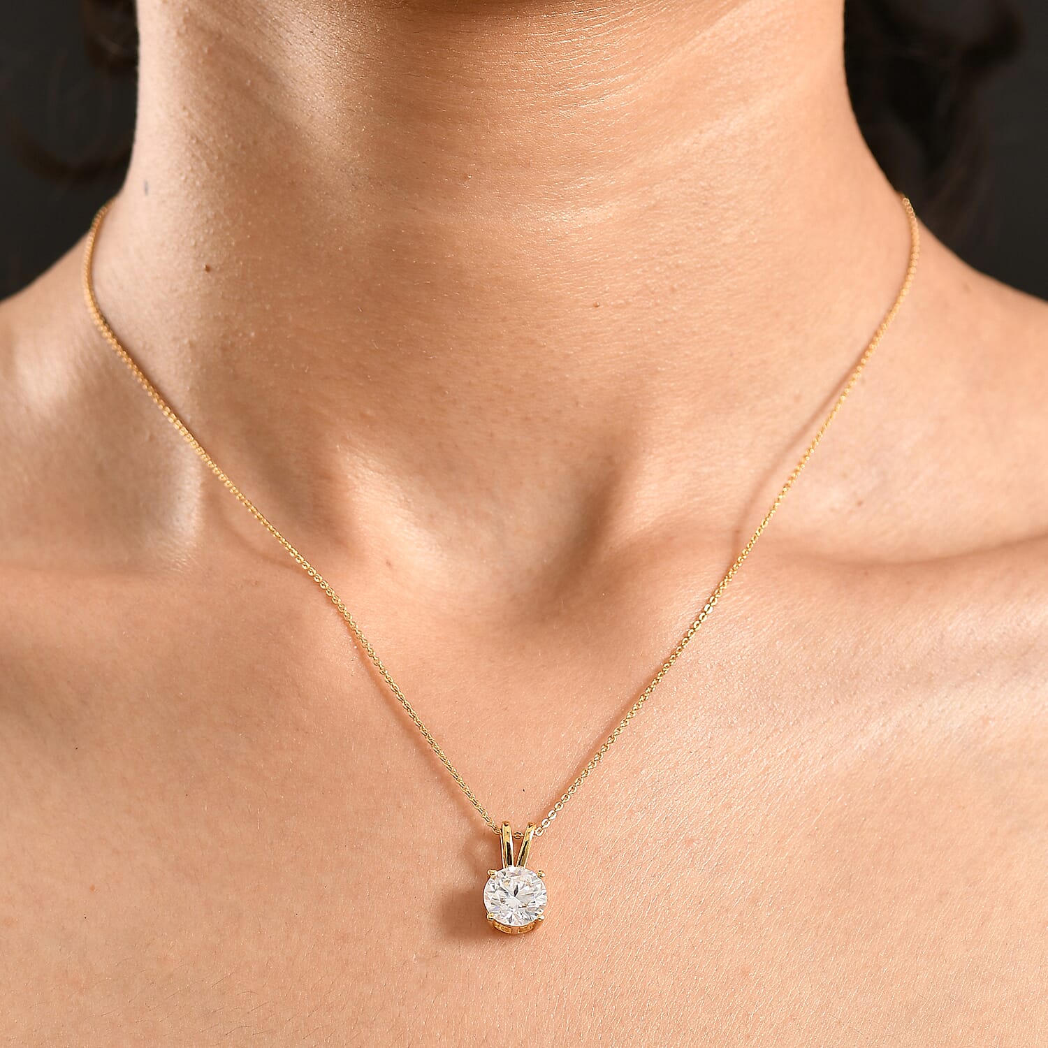 D'Joy - Moissanite Solitaire Pendant with Chain (Size 20) in 18K Vermeil Yellow Gold Plated Sterling Silver 2.13 Ct. 4458417 2