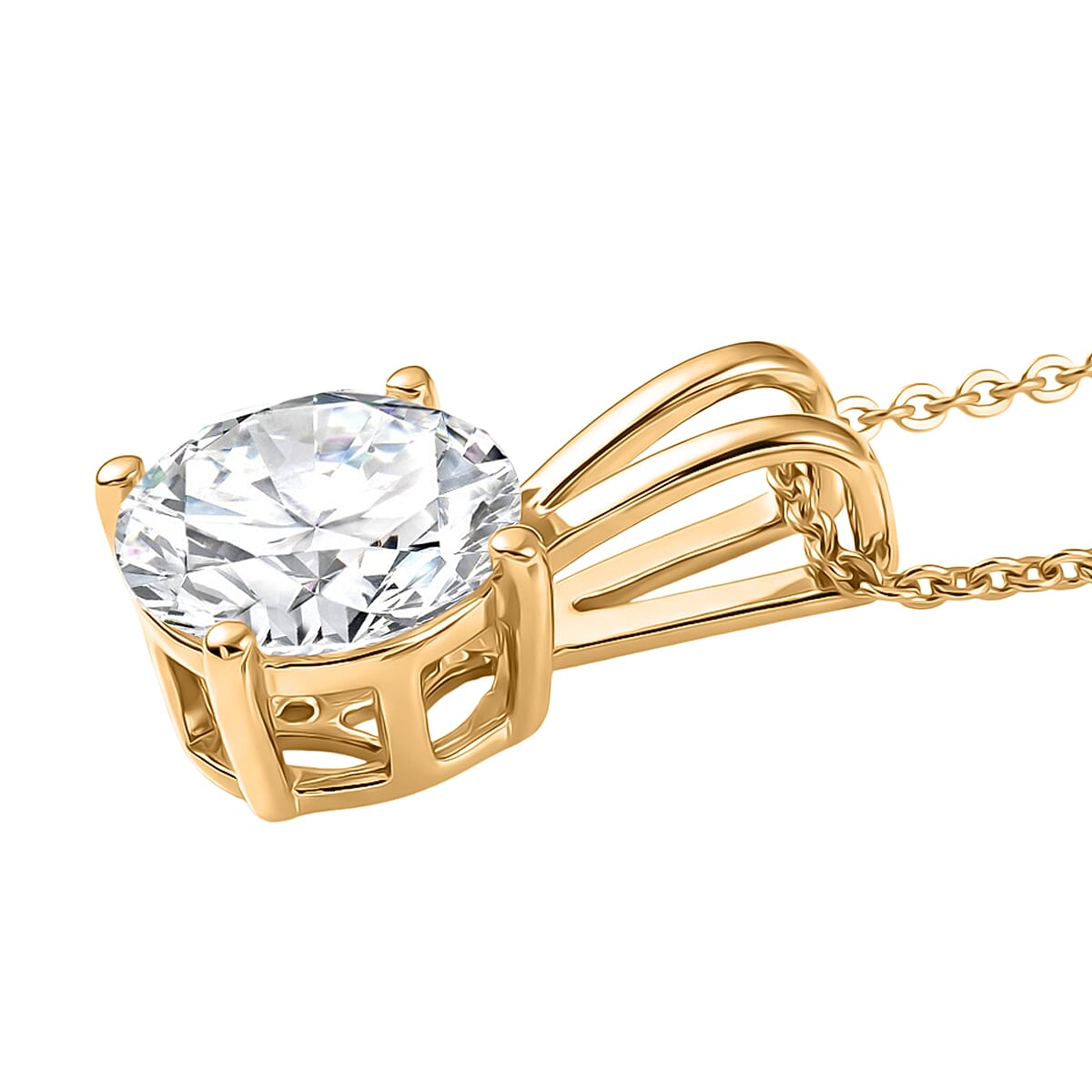 D'Joy - Moissanite Solitaire Pendant with Chain (Size 20) in 18K Vermeil Yellow Gold Plated Sterling Silver 2.13 Ct. 4458417 4