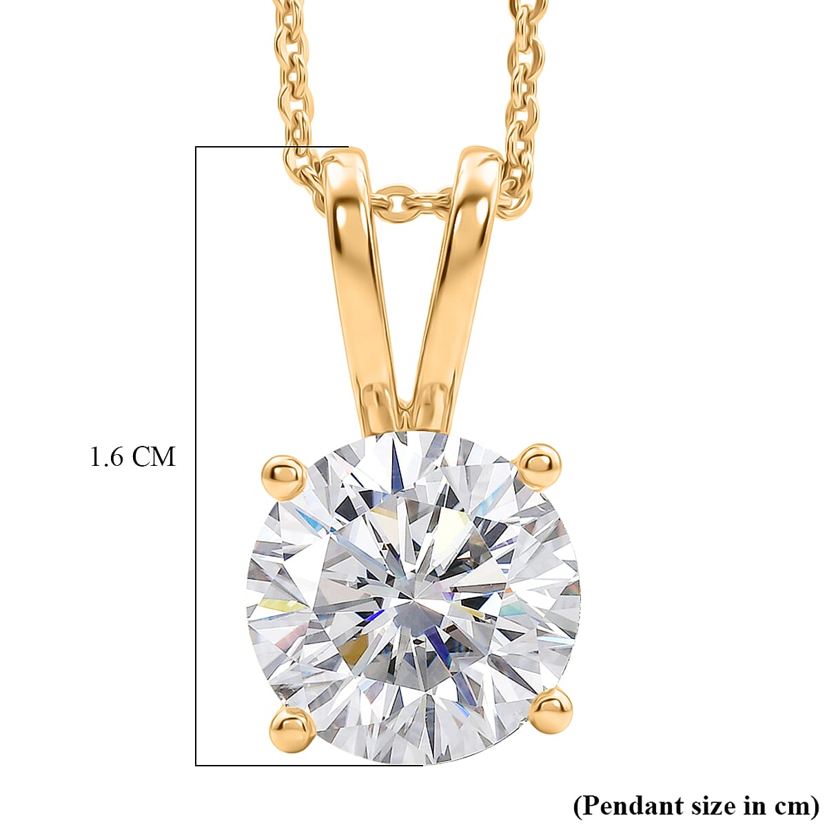 D'Joy - Moissanite Solitaire Pendant with Chain (Size 20) in 18K Vermeil Yellow Gold Plated Sterling Silver 2.13 Ct. 4458417 7