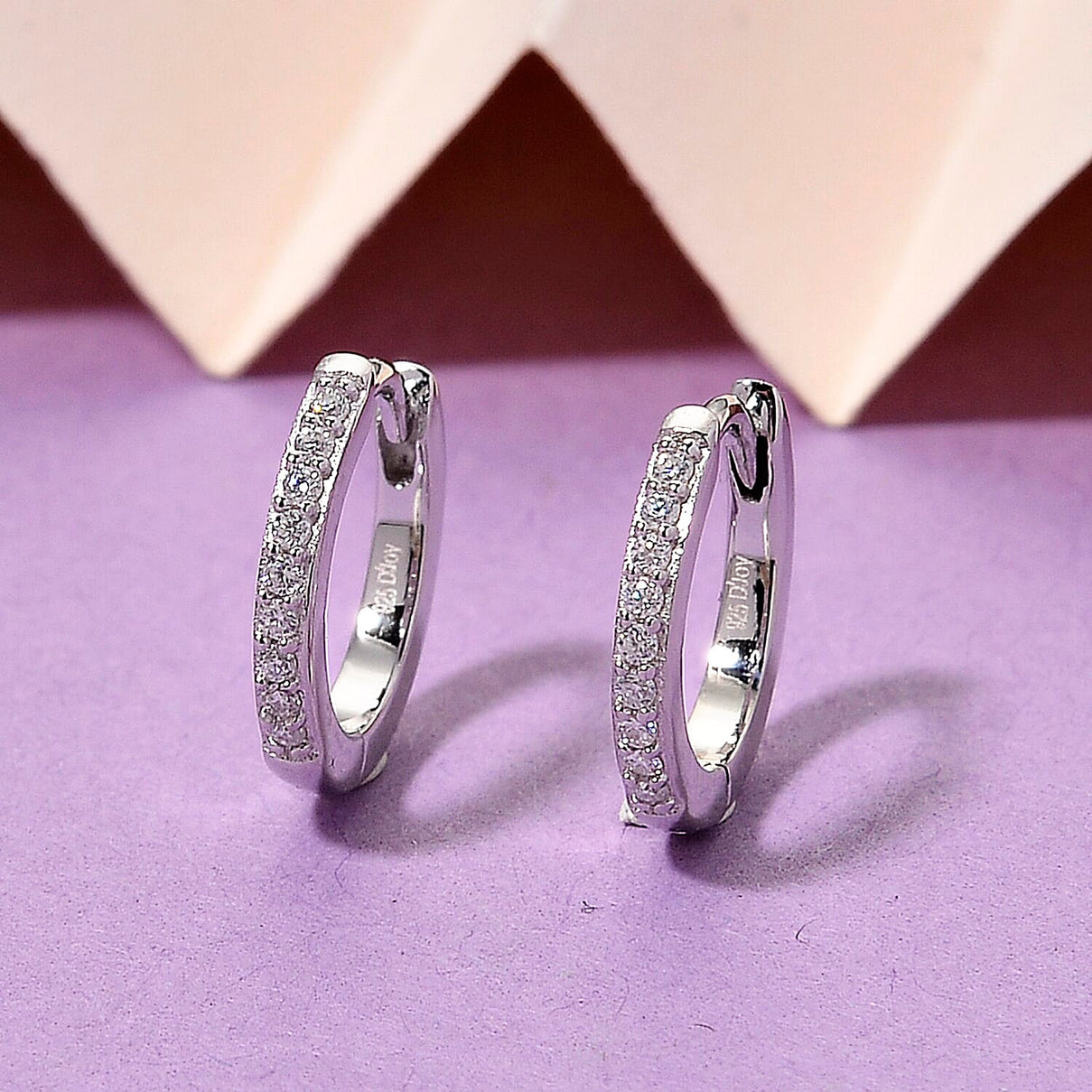 D'Joy Moissanite Hoop Earrings in Rhodium Overlay Sterling Silver 8439683 3