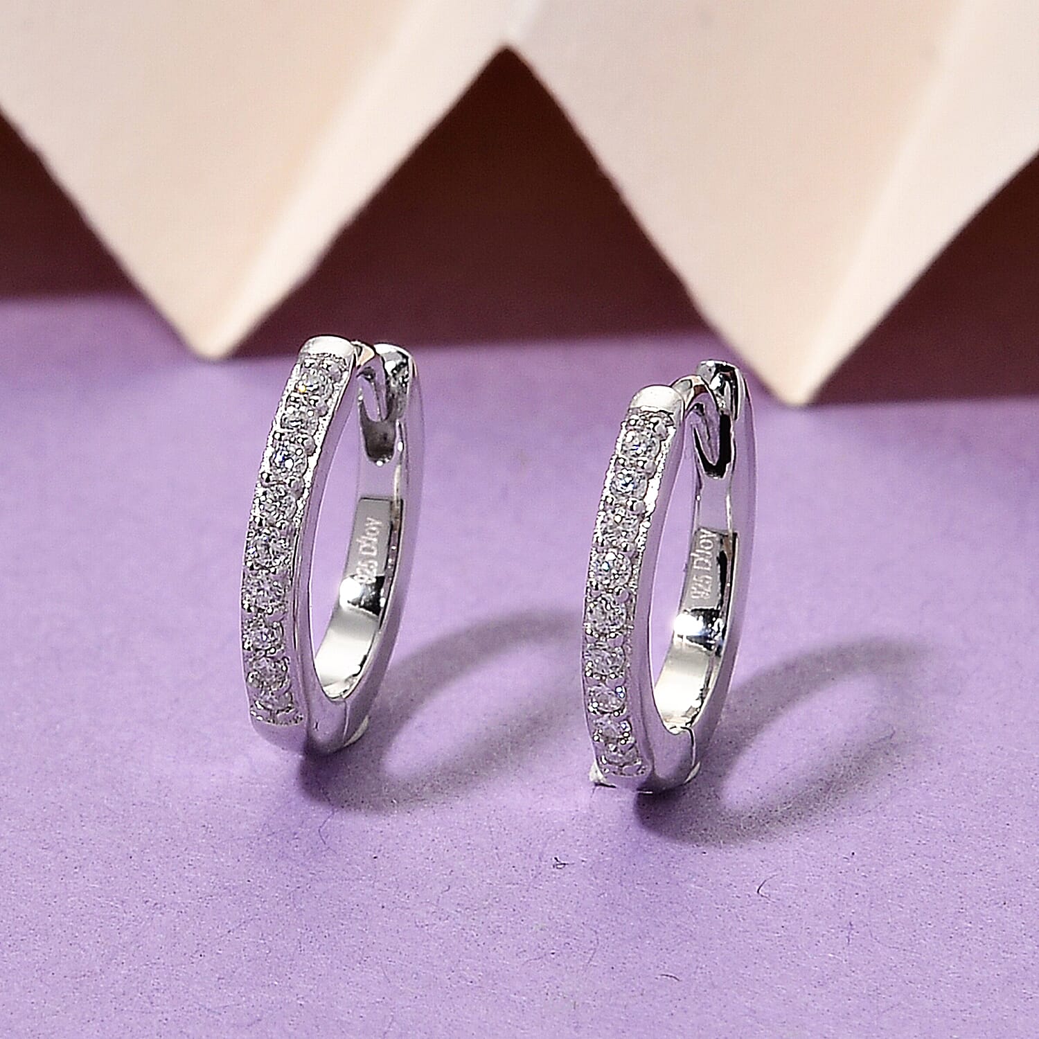 D'Joy Moissanite Hoop Earrings in Rhodium Overlay Sterling Silver 8439683 3