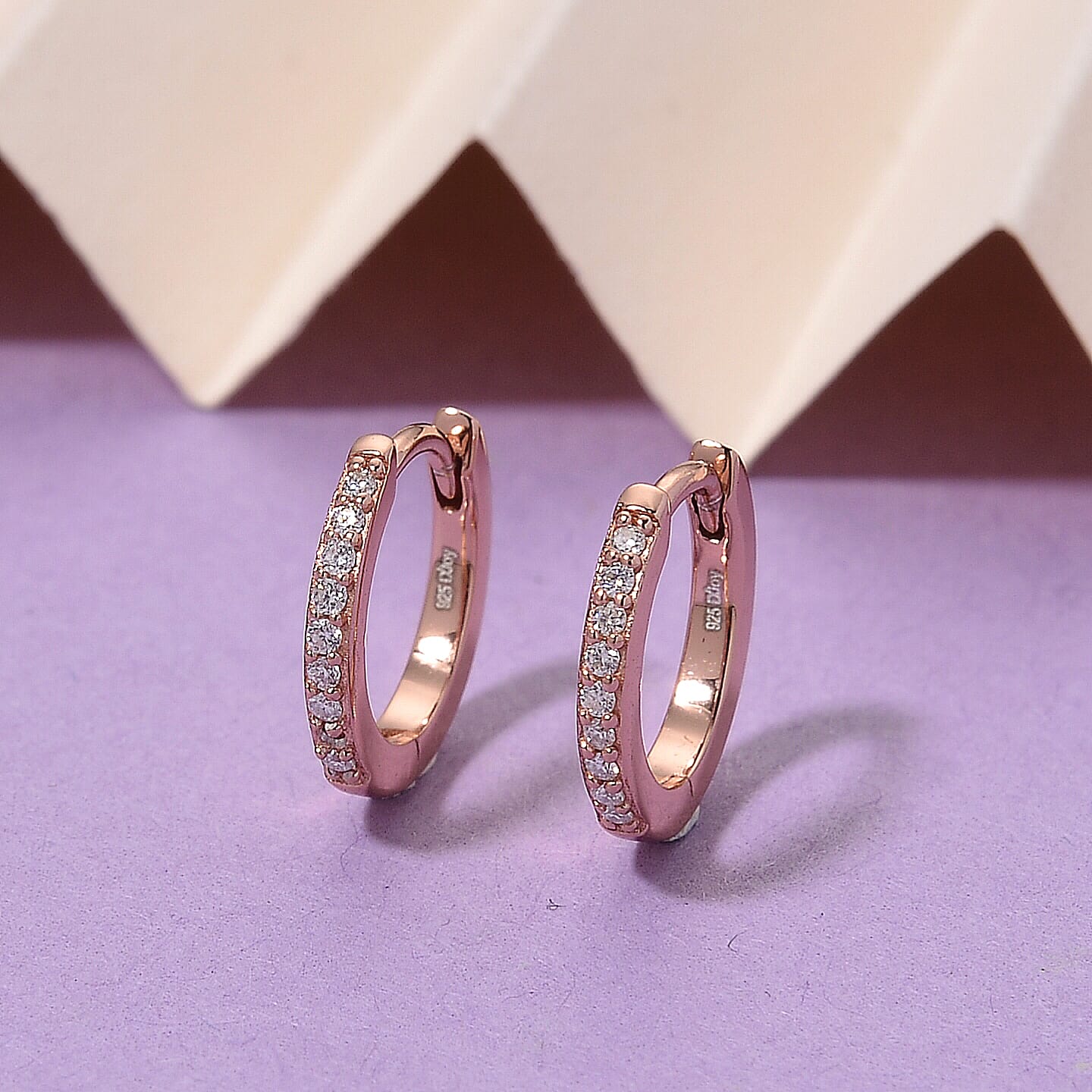 D'Joy Moissanite Hoop Earrings in Rose Gold Plated Sterling Silver V32534491 3