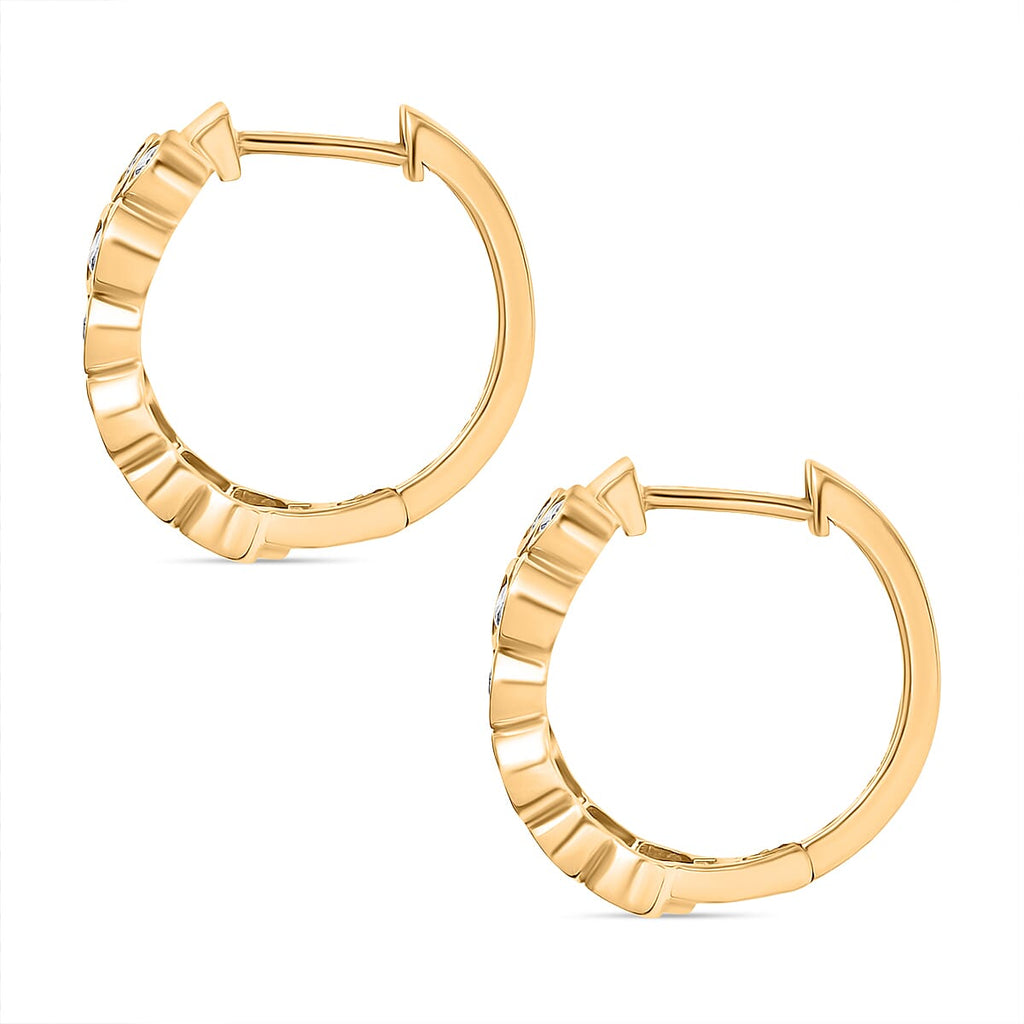 D'Joy Moissanite J Hoop Half Hoop Earring in 18K Vermeil Yellow Gold Plated Sterling Silver 1.04 Ct.