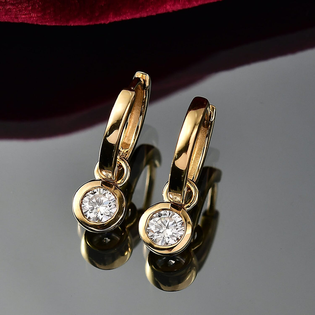 D'Joy Moissanite Solitaire Hoop Earring in 18K Vermeil Yellow Gold Over Sterling Silver 0.85 Ct. 8250618 2