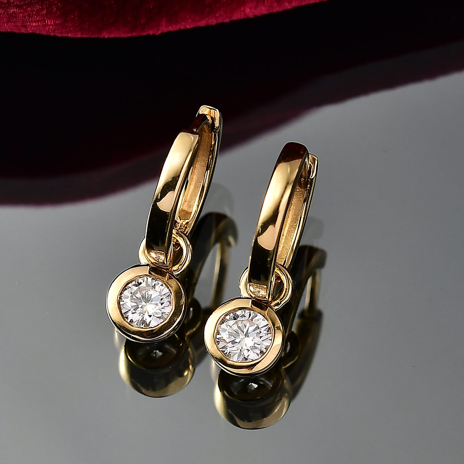 D'Joy Moissanite Solitaire Hoop Earring in 18K Vermeil Yellow Gold Over Sterling Silver 0.85 Ct. 8250618 2