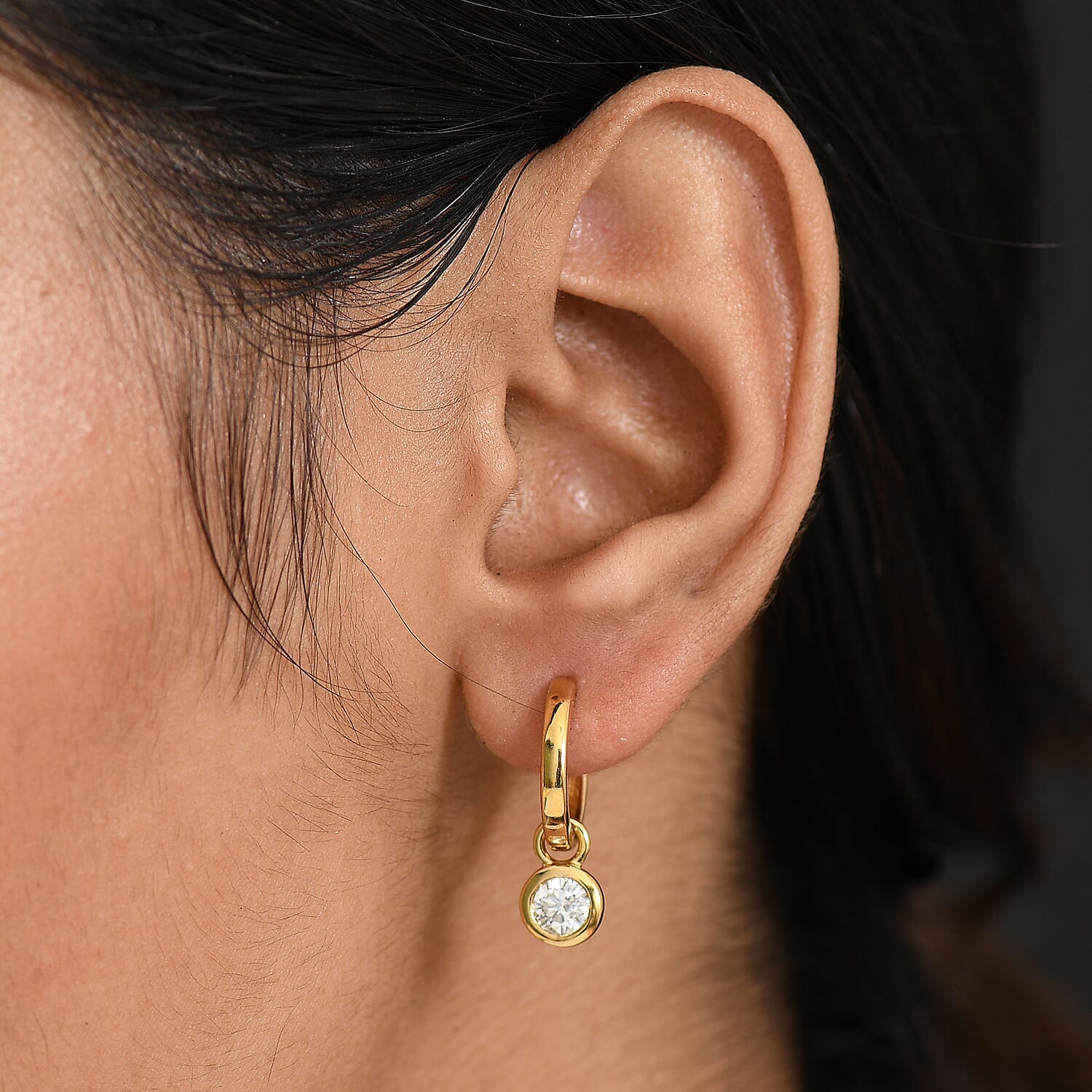D'Joy Moissanite Solitaire Hoop Earring in 18K Vermeil Yellow Gold Over Sterling Silver 0.85 Ct. 8250618 3