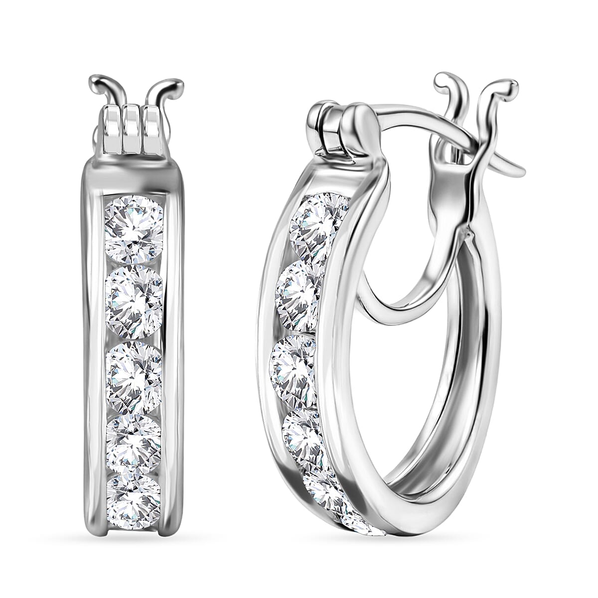 D'Joy Moissanite Hoop Earring with Clasp in Platinum Overlay Sterling Silver 1.29 Ct. V32529577 0