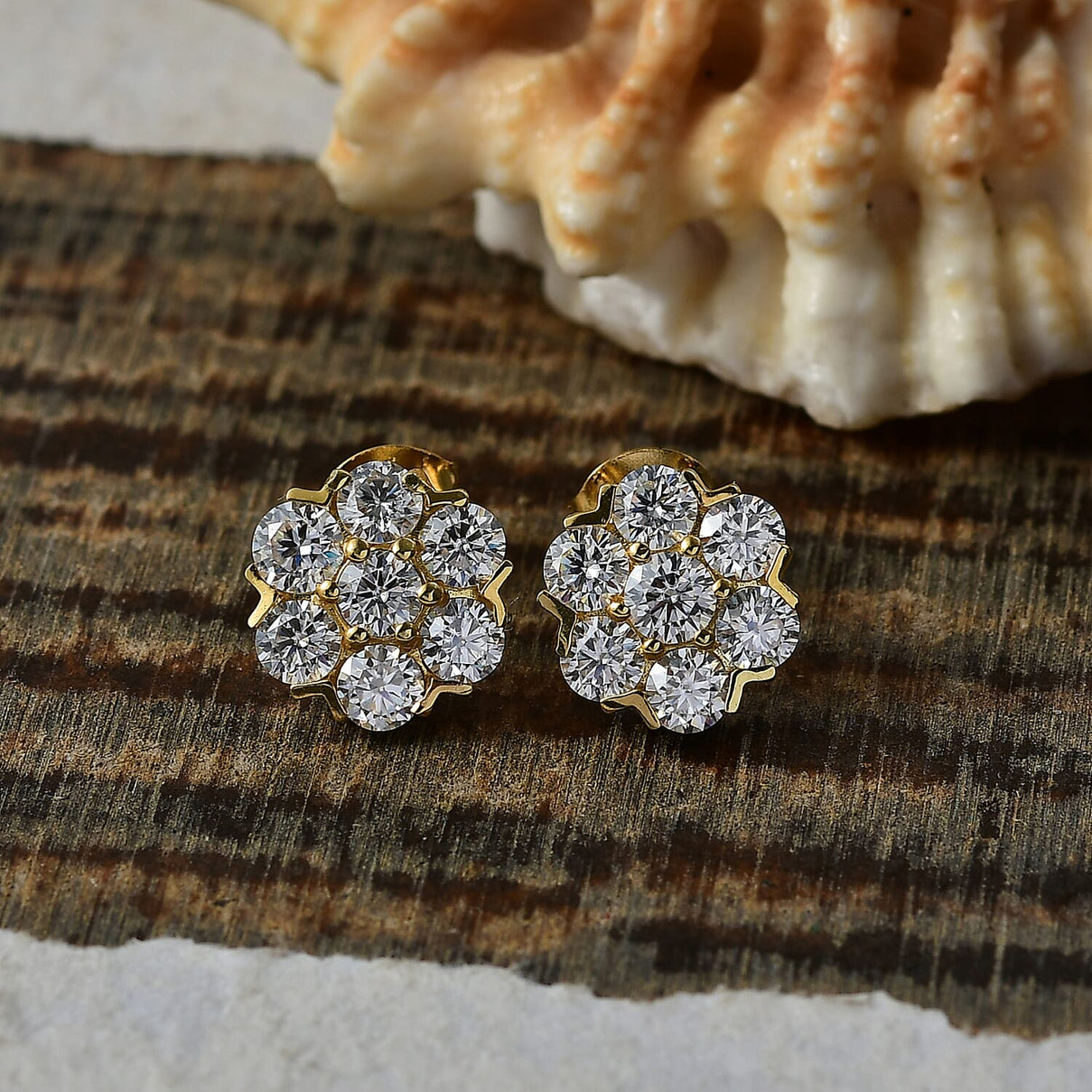 D'Joy Moissanite Stud Earrings in 18K Yellow Gold Plated Sterling Silver 2.37 Ct. 8238579 2