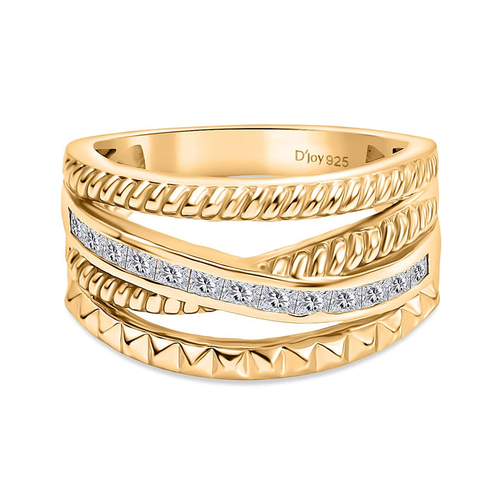 D'Joy Moissanite Criss Cross Ring in Yellow Gold Plated Sterling Silver 8231947 1