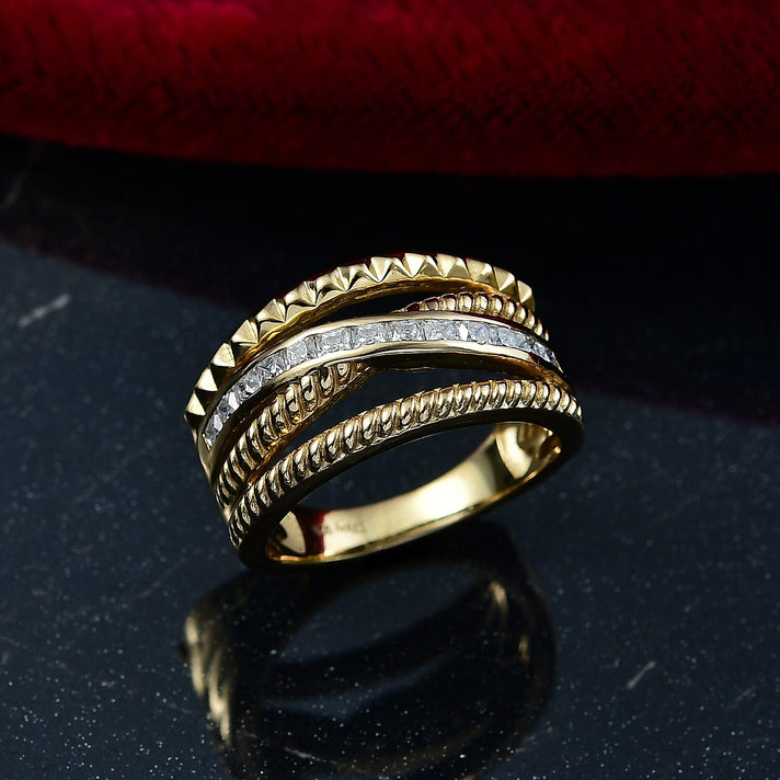D'Joy Moissanite Criss Cross Ring in Yellow Gold Plated Sterling Silver 8231947 2