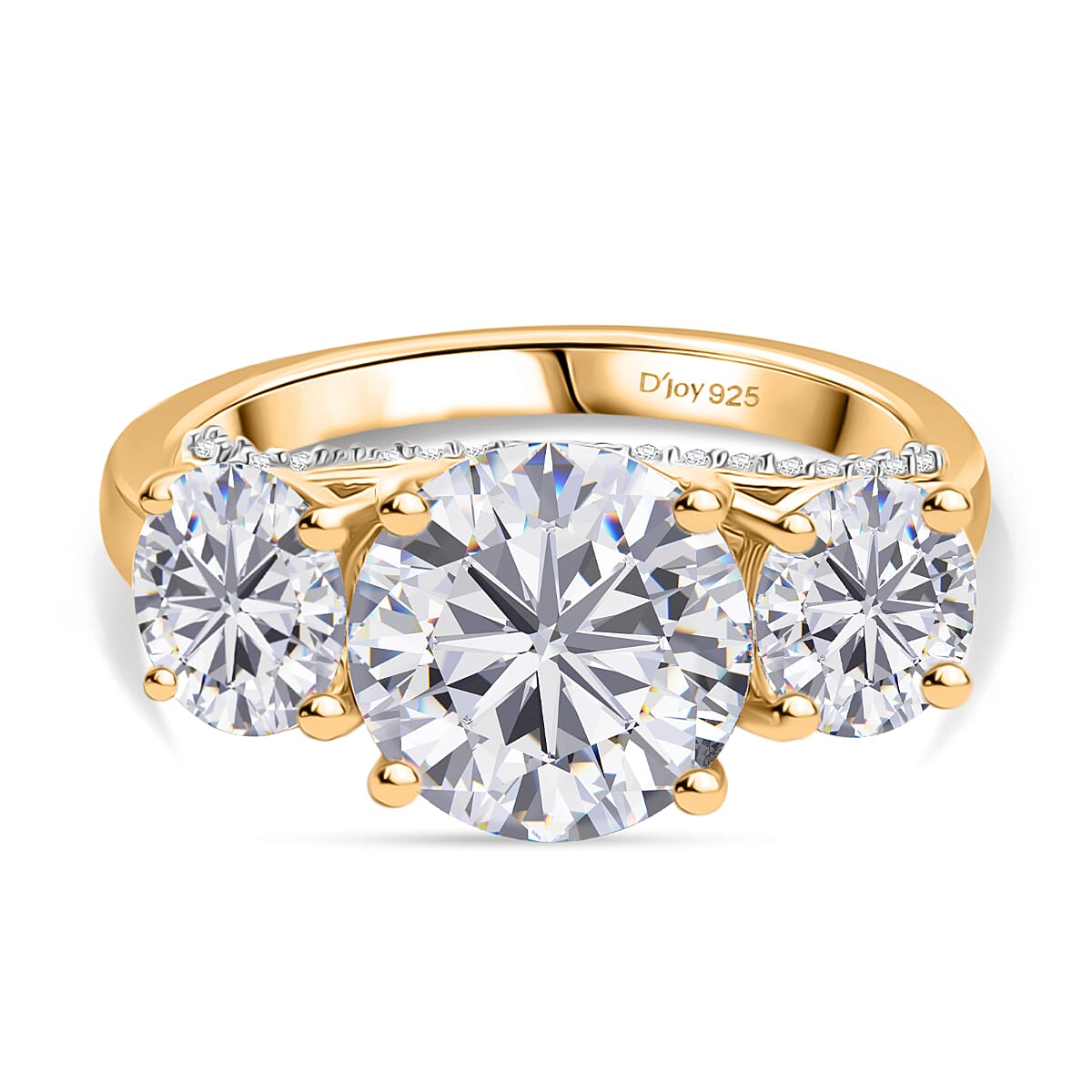 D'joy 4.3 Ct. Moissanite Trilogy Ring in 18K Yellow Gold Over Sterling Silver 8351948 0