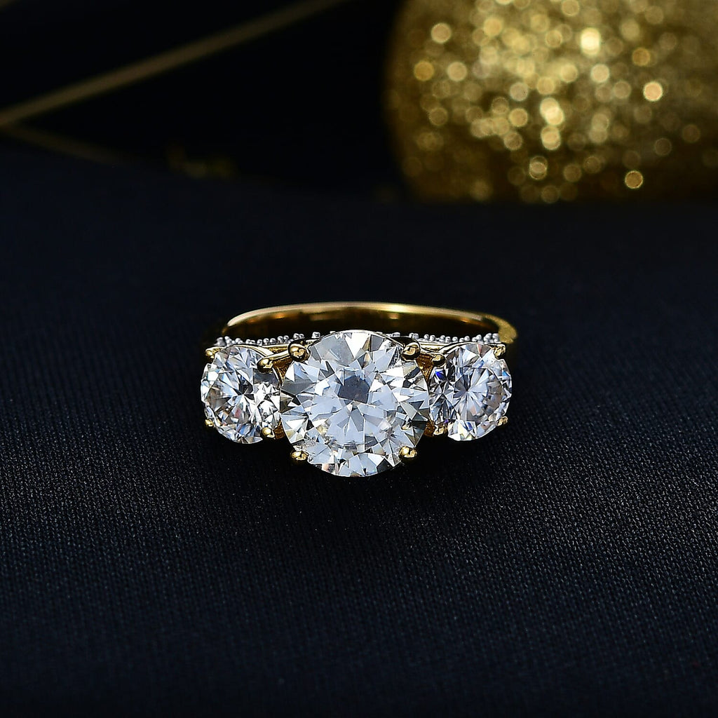 D'Joy Moissanite Main Stone With Side Stone Ring in 18K YG PlatingSterling Silver  4.426  Ct.
