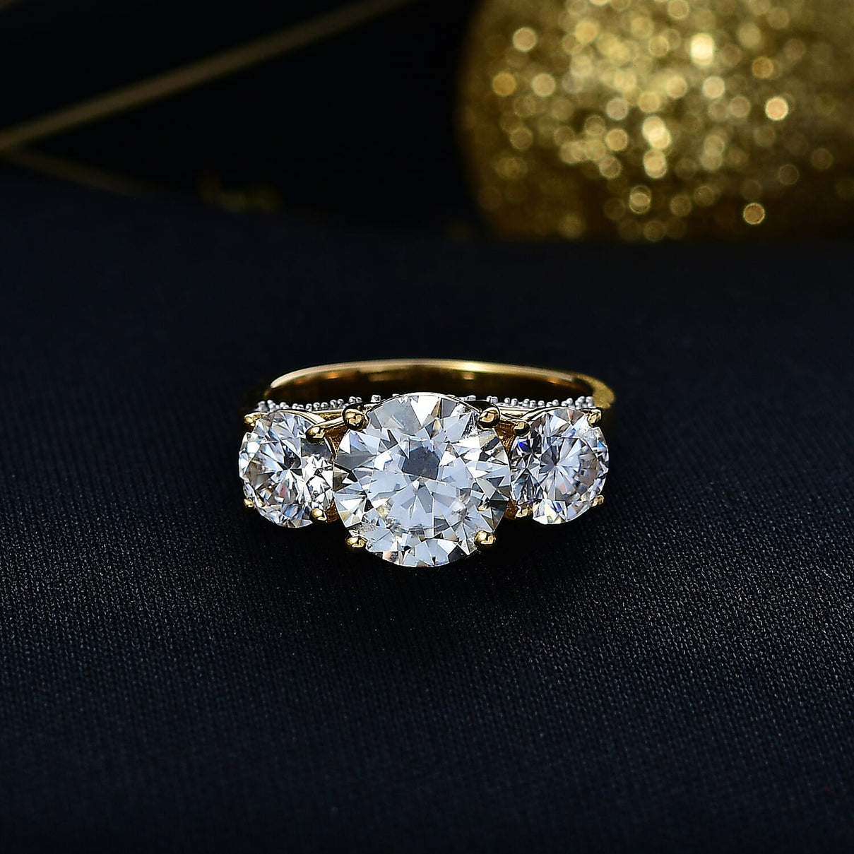 D'joy 4.3 Ct. Moissanite Trilogy Ring in 18K Yellow Gold Over Sterling Silver 8351948 2
