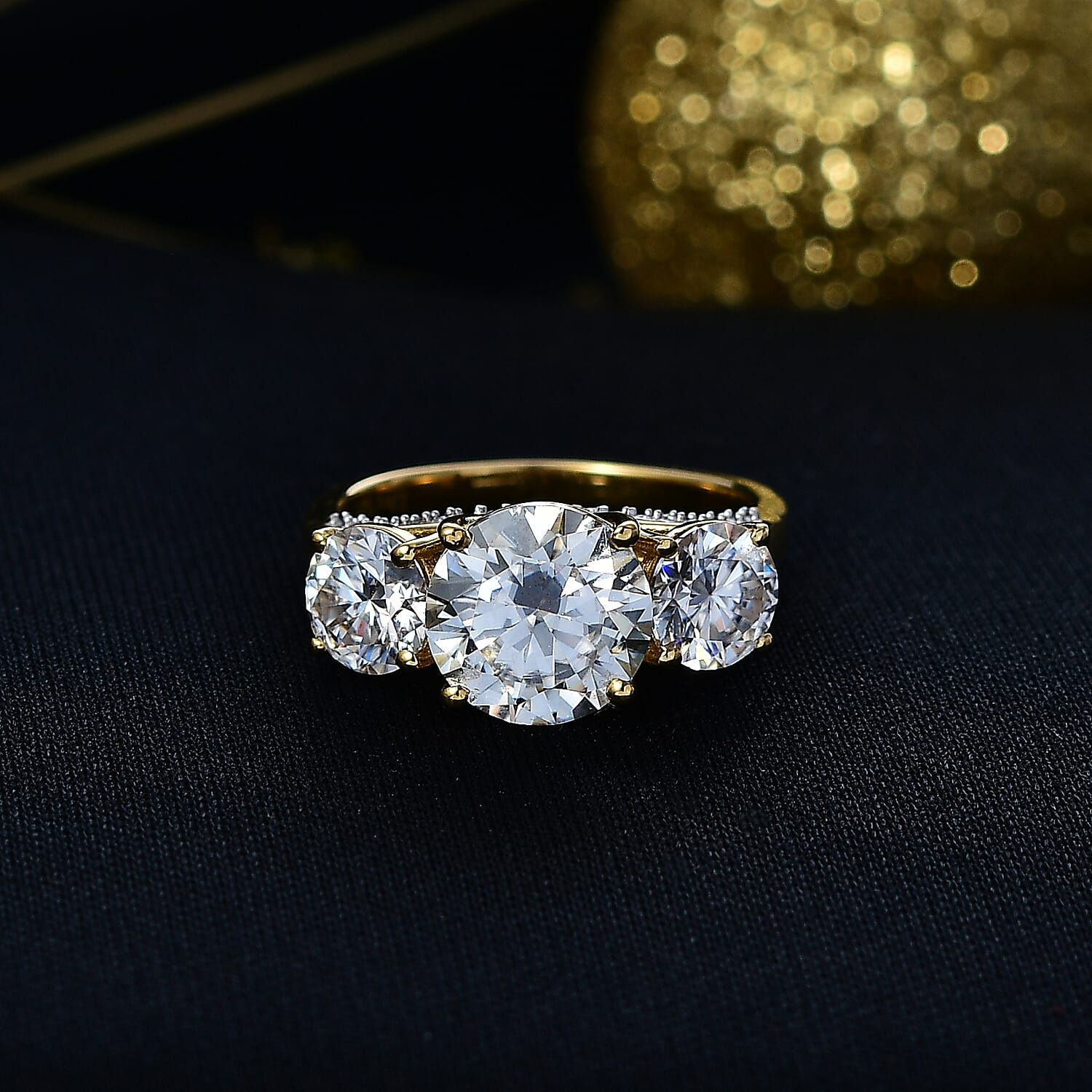 D'joy 4.3 Ct. Moissanite Trilogy Ring in 18K Yellow Gold Over Sterling Silver 8351948 2