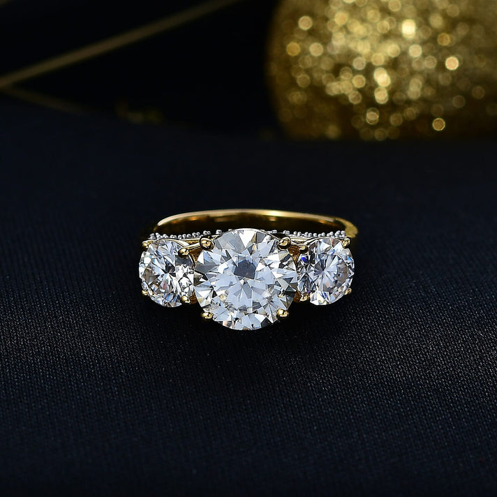 D'joy 4.3 Ct. Moissanite Trilogy Ring in 18K Yellow Gold Over Sterling Silver 8351948 2
