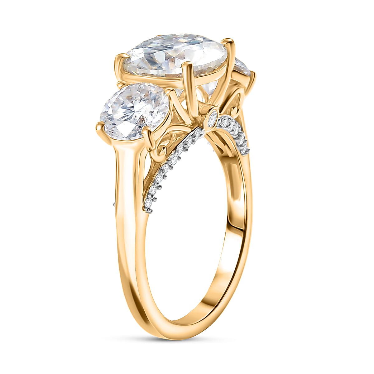 D'joy 4.3 Ct. Moissanite Trilogy Ring in 18K Yellow Gold Over Sterling Silver 8351948 4