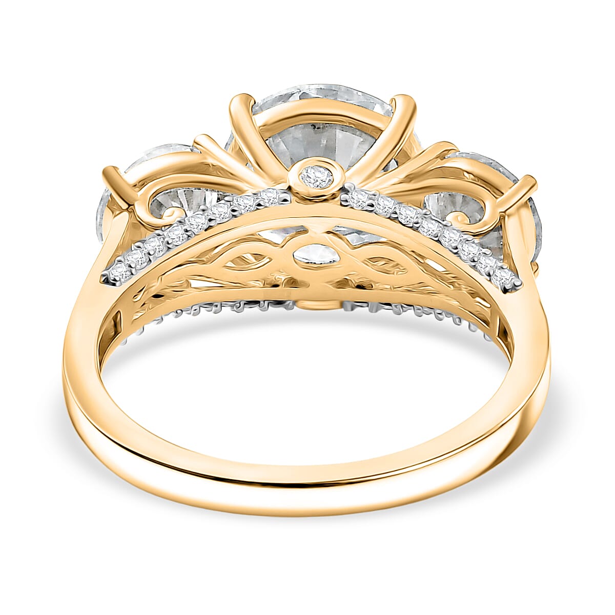 D'joy 4.3 Ct. Moissanite Trilogy Ring in 18K Yellow Gold Over Sterling Silver 8351948 5
