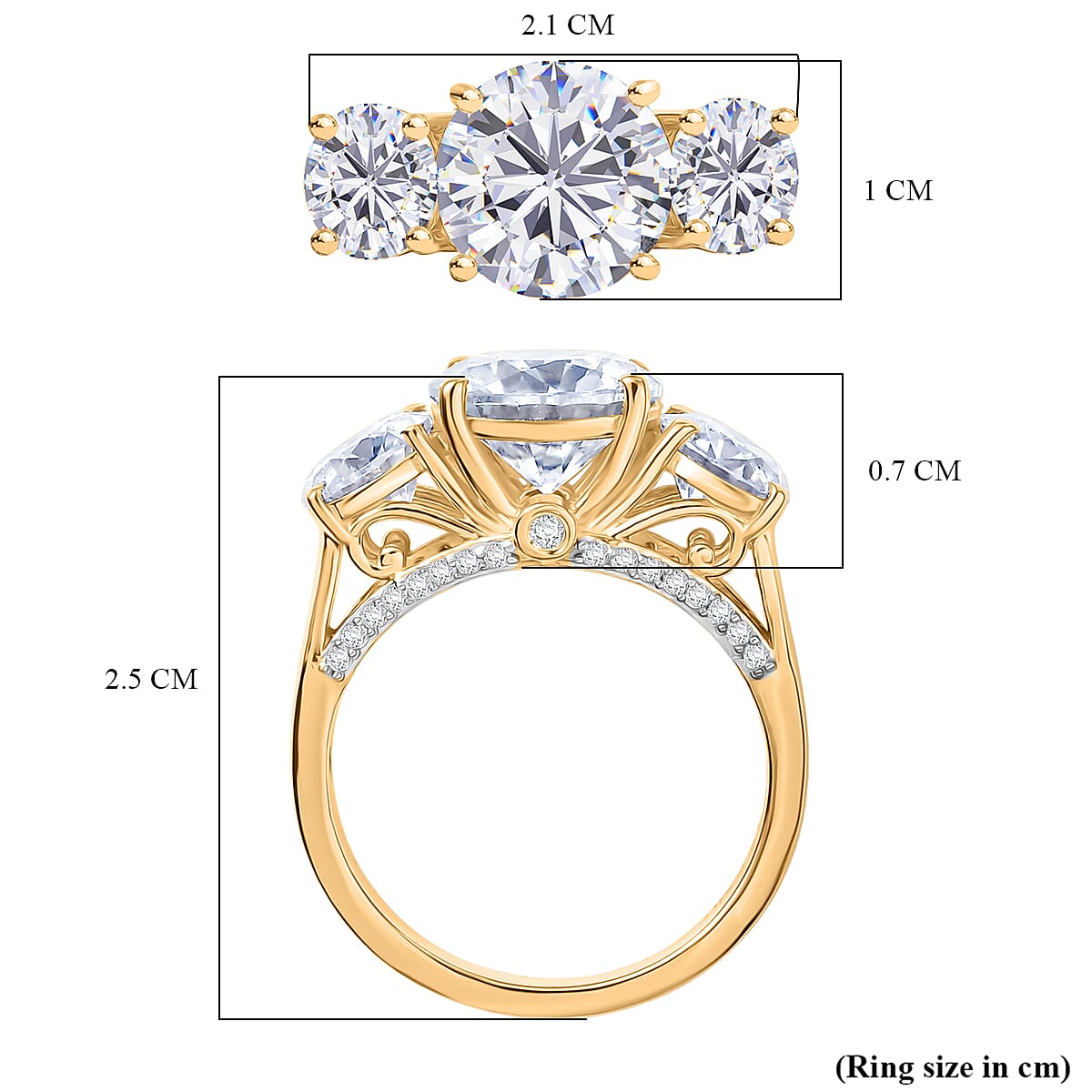 D'joy 4.3 Ct. Moissanite Trilogy Ring in 18K Yellow Gold Over Sterling Silver 8351948 6