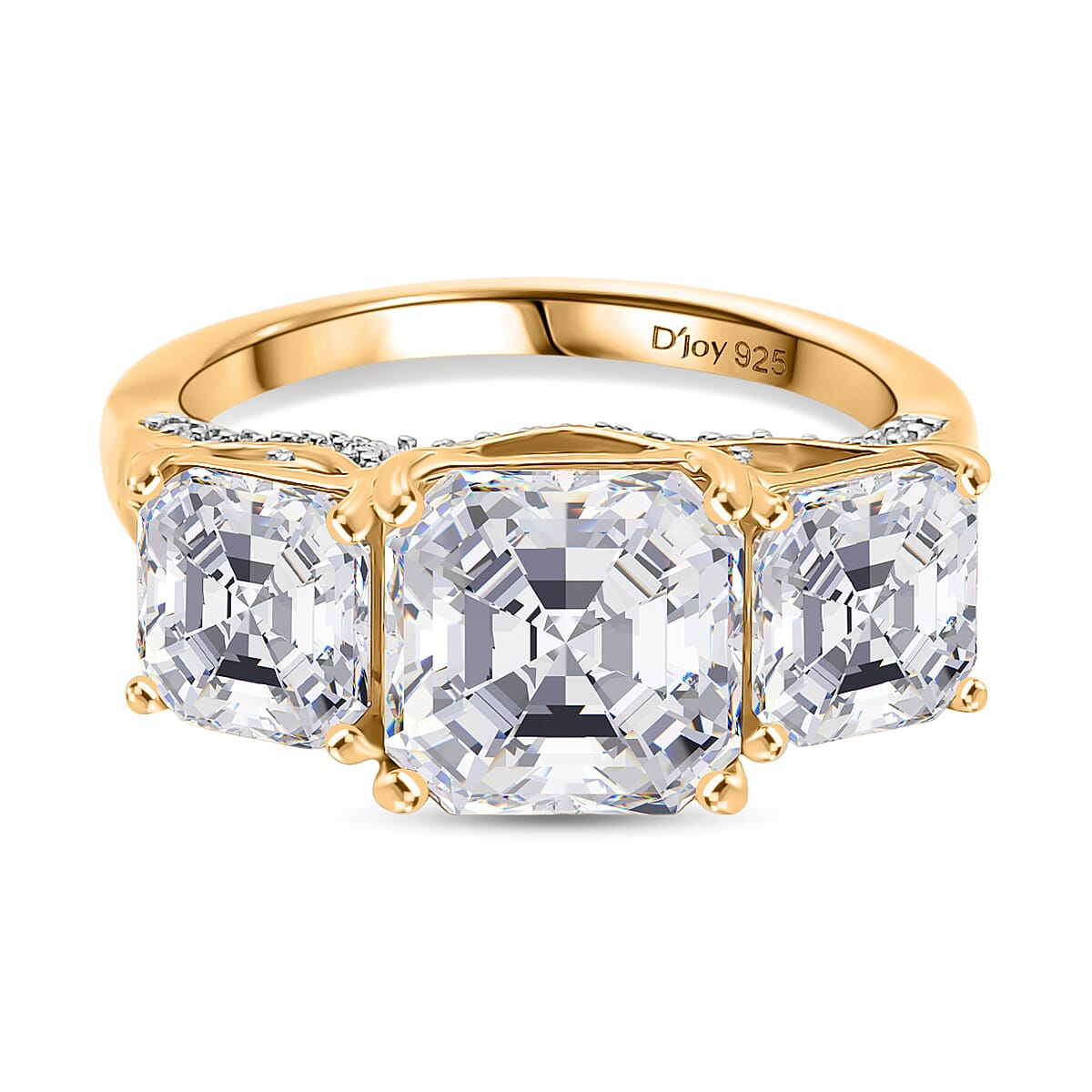 D'Joy Moissanite Trilogy Ring in 18K Vermeil Yellow Gold Over Sterling Silver 5.30 Ct. 8250578 0