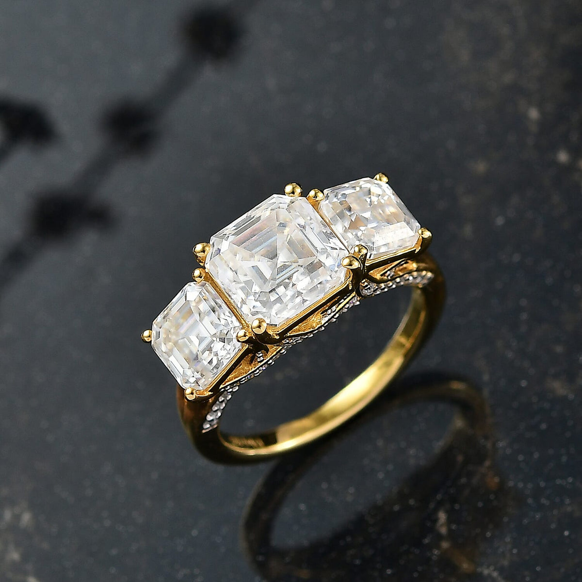 D'Joy Moissanite Trilogy Ring in 18K Vermeil Yellow Gold Over Sterling Silver 5.30 Ct. 8250578 2