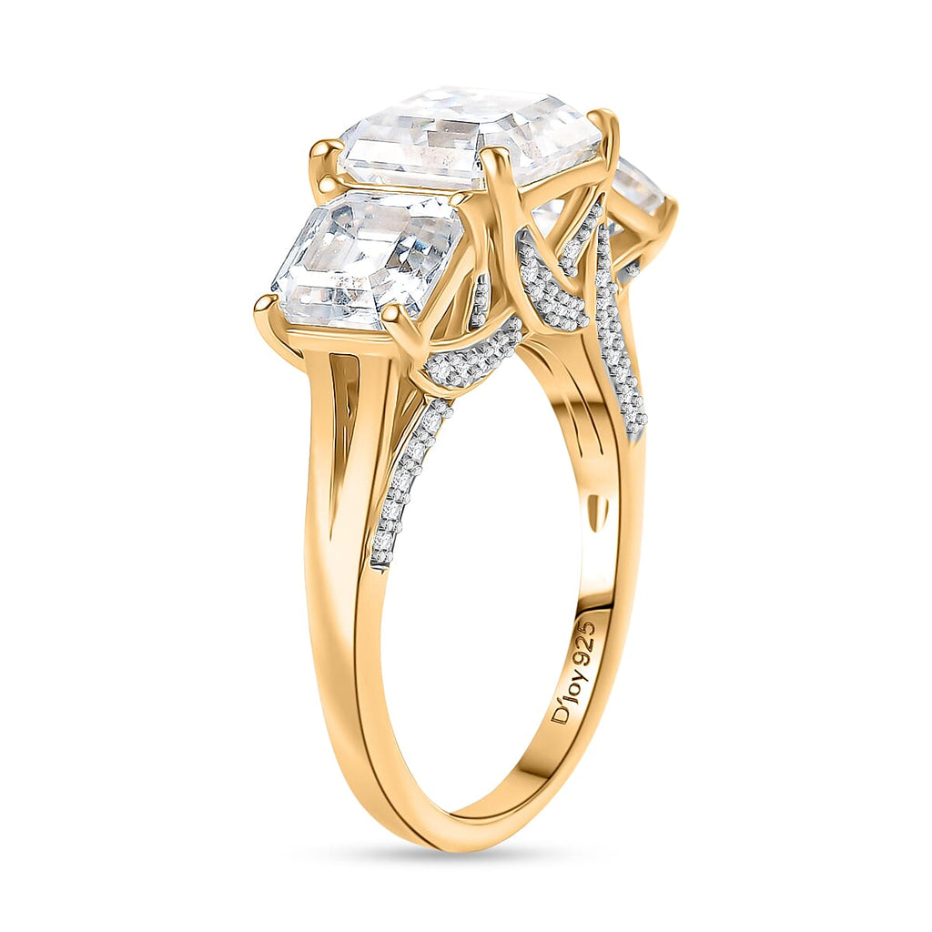 D'Joy Moissanite Trilogy Ring in 18K Vermeil Yellow Gold Plated Sterling Silver 5.30 Ct.