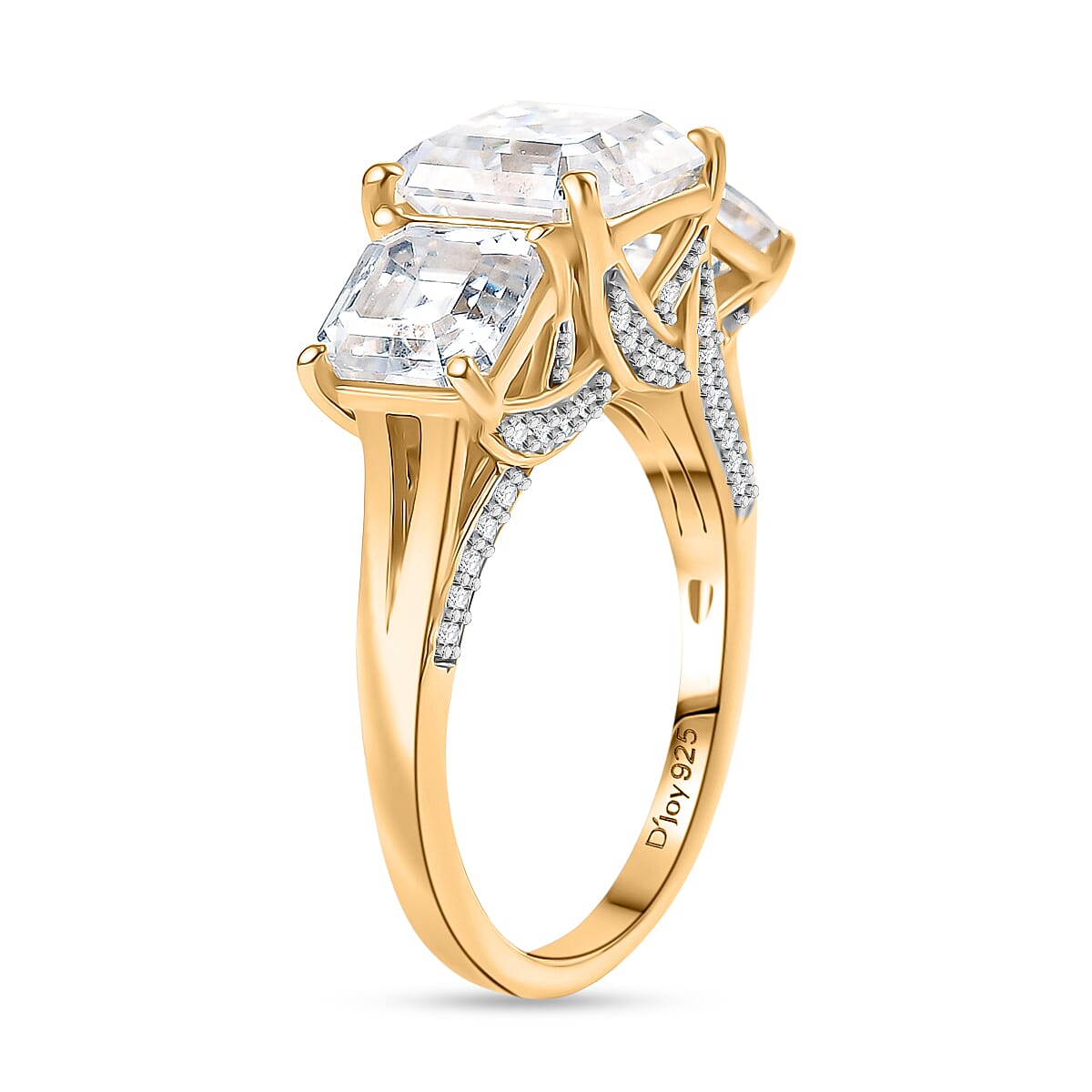 D'Joy Moissanite Trilogy Ring in 18K Vermeil Yellow Gold Over Sterling Silver 5.30 Ct. 8250578 4