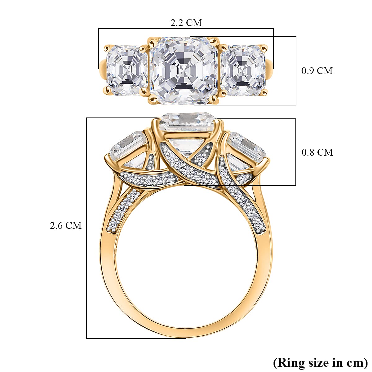 D'Joy Moissanite Trilogy Ring in 18K Vermeil Yellow Gold Over Sterling Silver 5.30 Ct. 8250578 6