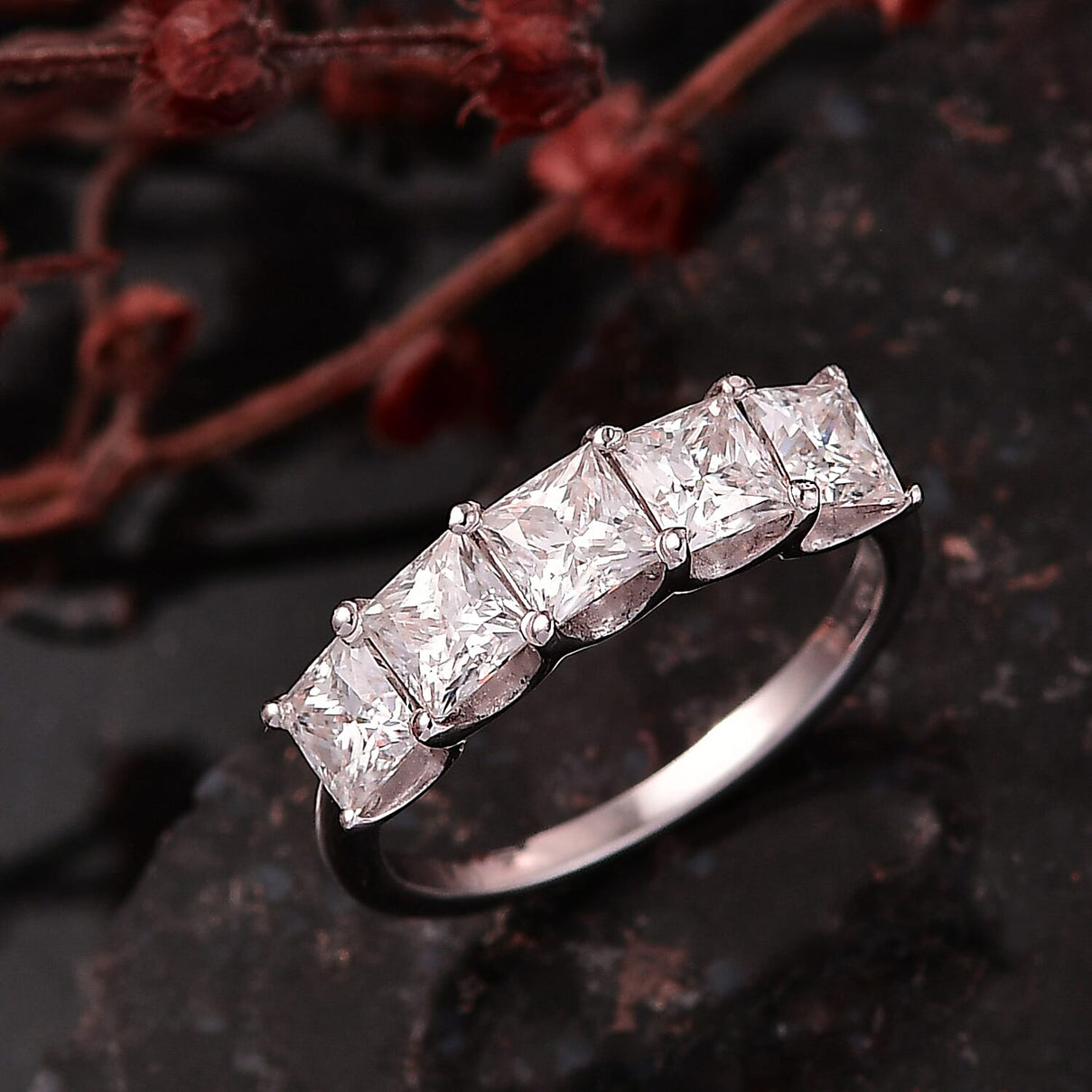 D'Joy Moissanite Ring in Platinum Overlay Sterling Silver 1.79 Ct. 8250635 2