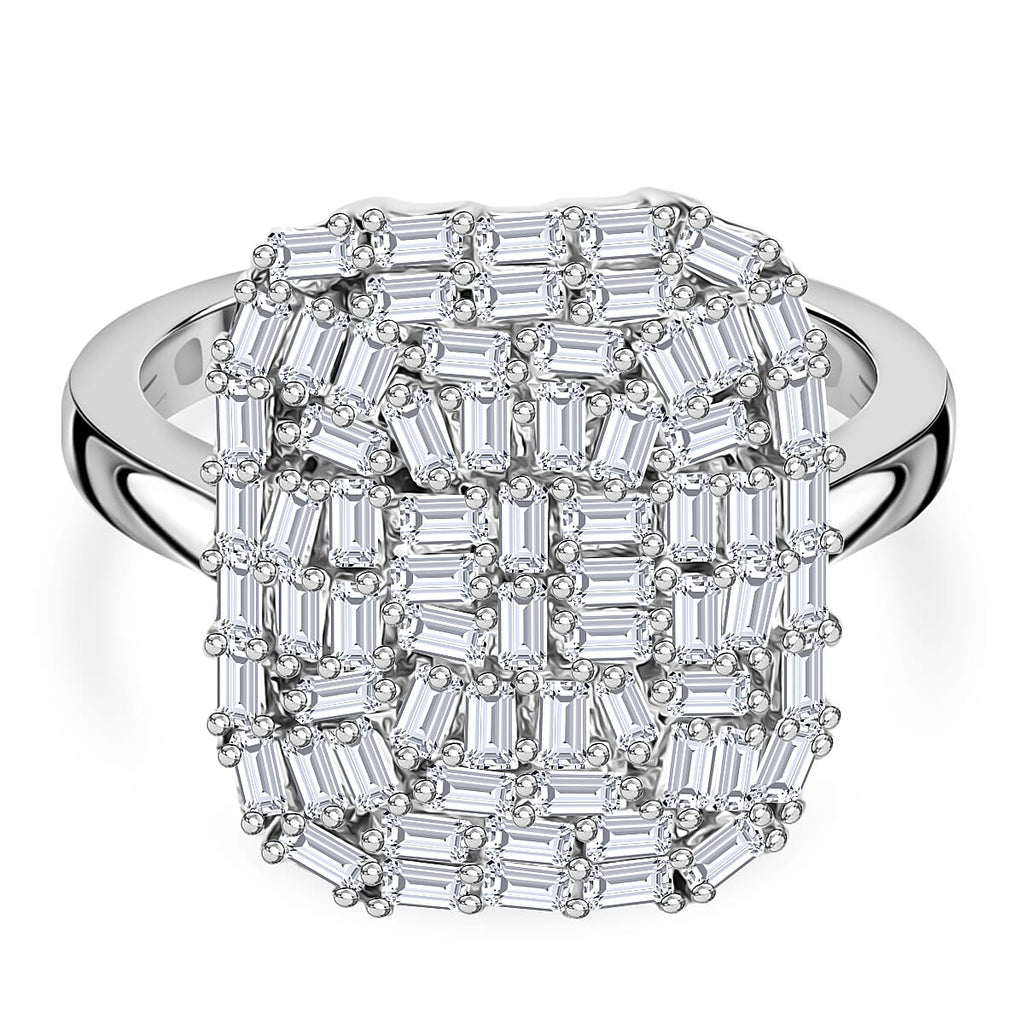 D'Joy Moissanite Firecracker Ring in Rhodium Overlay Sterling Silver